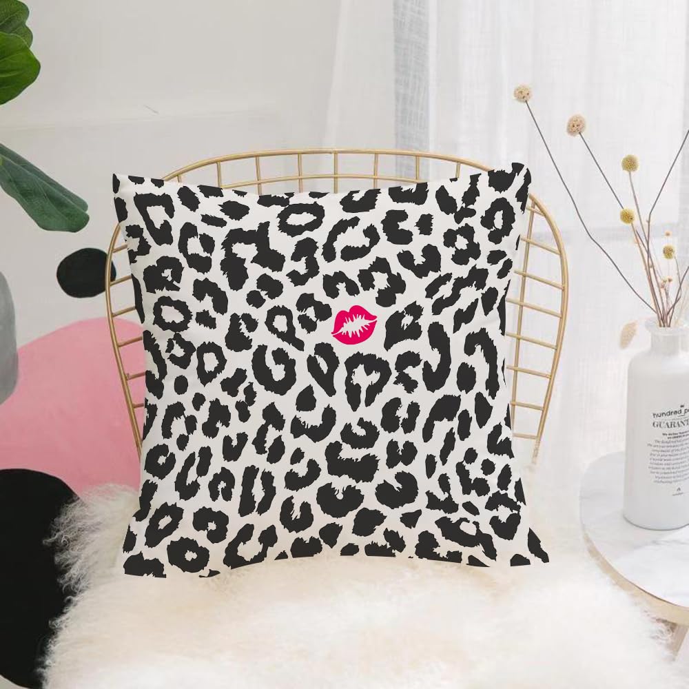 Hyosxw Leopard Cheetah Animal Print With Kiss Mold - A5 Cushion Cover,Throw Pillow Case Home Decorative For Living Room Bedroom Sofa Chair 18X18 Inch,Leopard Cheetah Animal Print With Kiss Mold Lipstick Mark Dotted Trend Graphic,Pillowcase 45X45cm