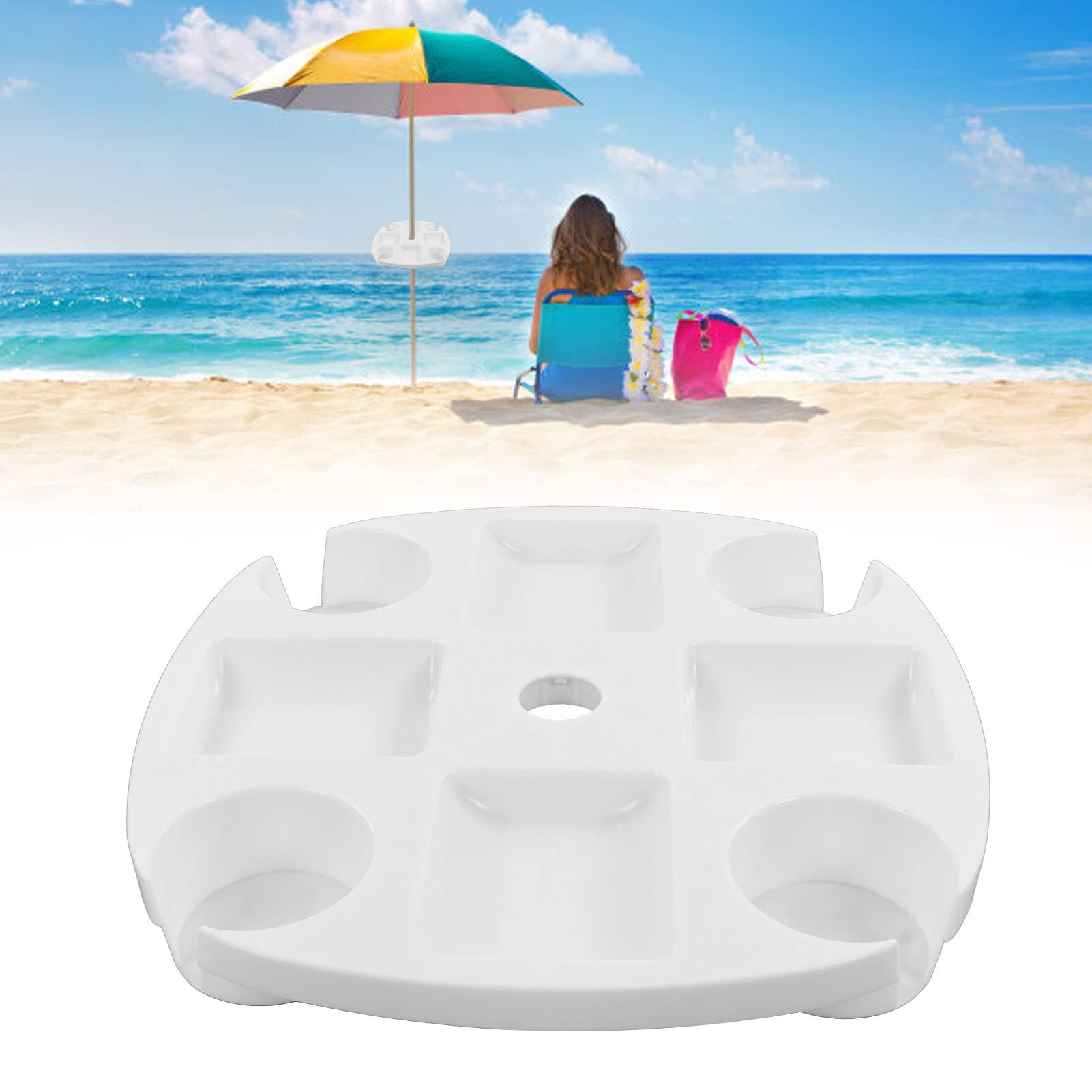 Bandeja de Mesa para sombrilla de Playa, 4 portavasos, Mesa de plástico para sombrilla de Playa, Soportes para sombrilla de Playa, Mesa para Poste de sombrilla, Bandeja para
