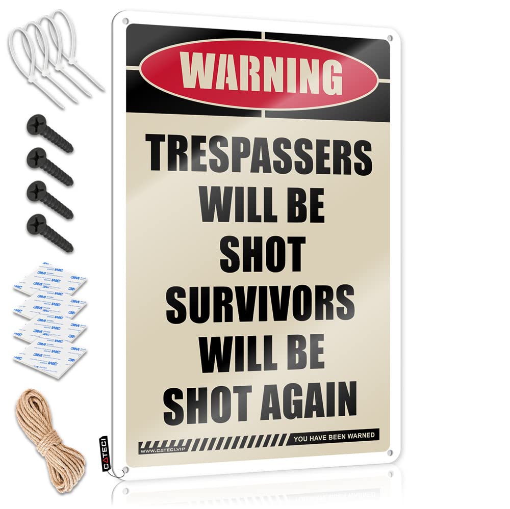 STWNVOITV Bro Cave Sign Warning Trespassers Will Be Shot Survivors Will Be Again Tin Sign Signs For Room Vintage Funny Tin Sign(20X30CM)