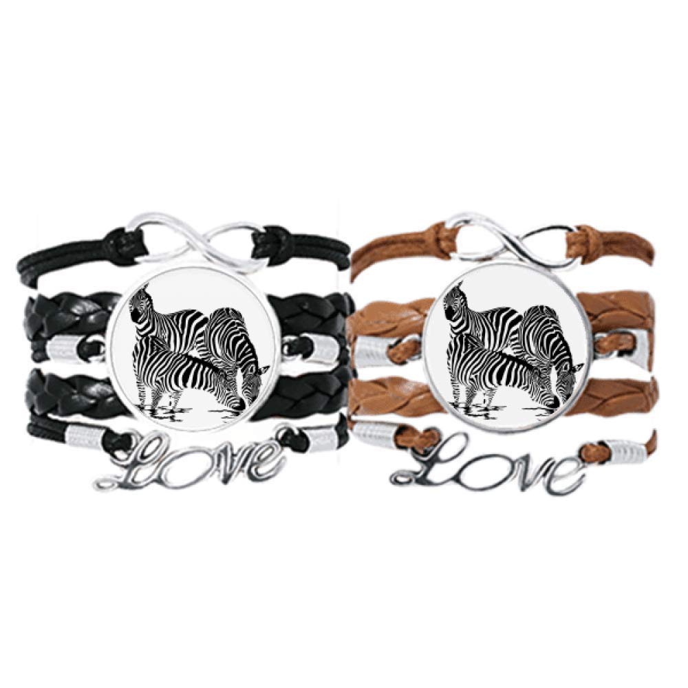 Pulsera de cebras DIYthinker con cuerda de cuero ajustable para parejas de estilo animal 6