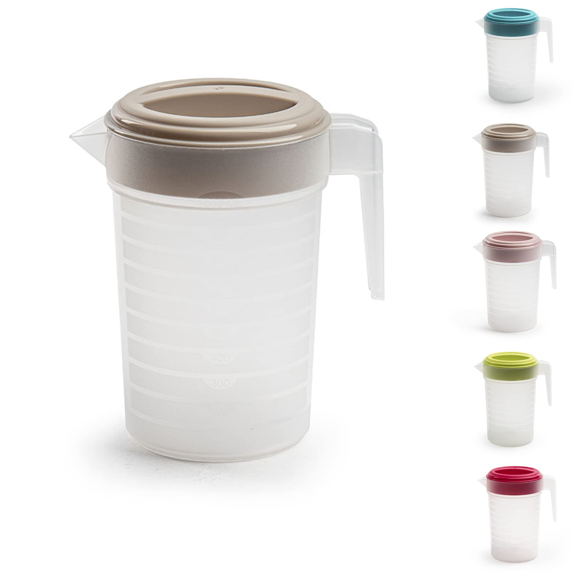 Plastific Taupe Lid 2L Plastic Slimline Fridge Jug With Lid | Bpa Free Water Pitcher With Pour Spout & Handle | Juice Milk Drinks Storage Container (Taupe Lid)