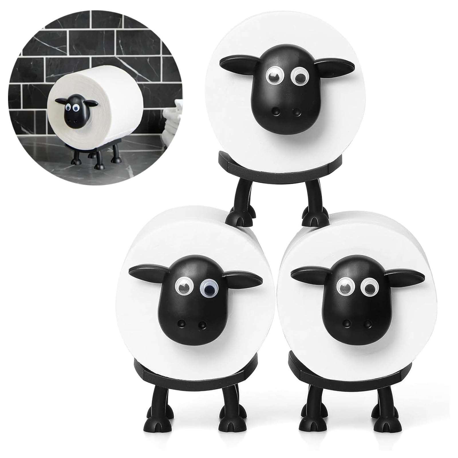 3 Pack Sheep Toilet Paper Holder, 3D Printed Black Sheep Toilet Roll Holder