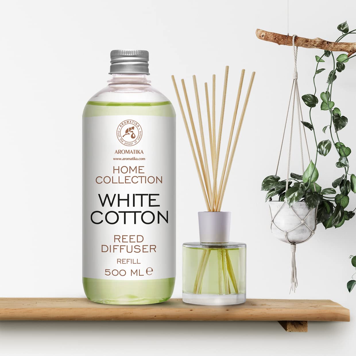 Recambio de Difusor Algodón Blanco 500ml - Difusores de Aromáticos - Difusor Perfumado - Ambientador de Varillas de Rattan- Fragancia para Habitación - Difusor Carrizo - Relleno Difusor