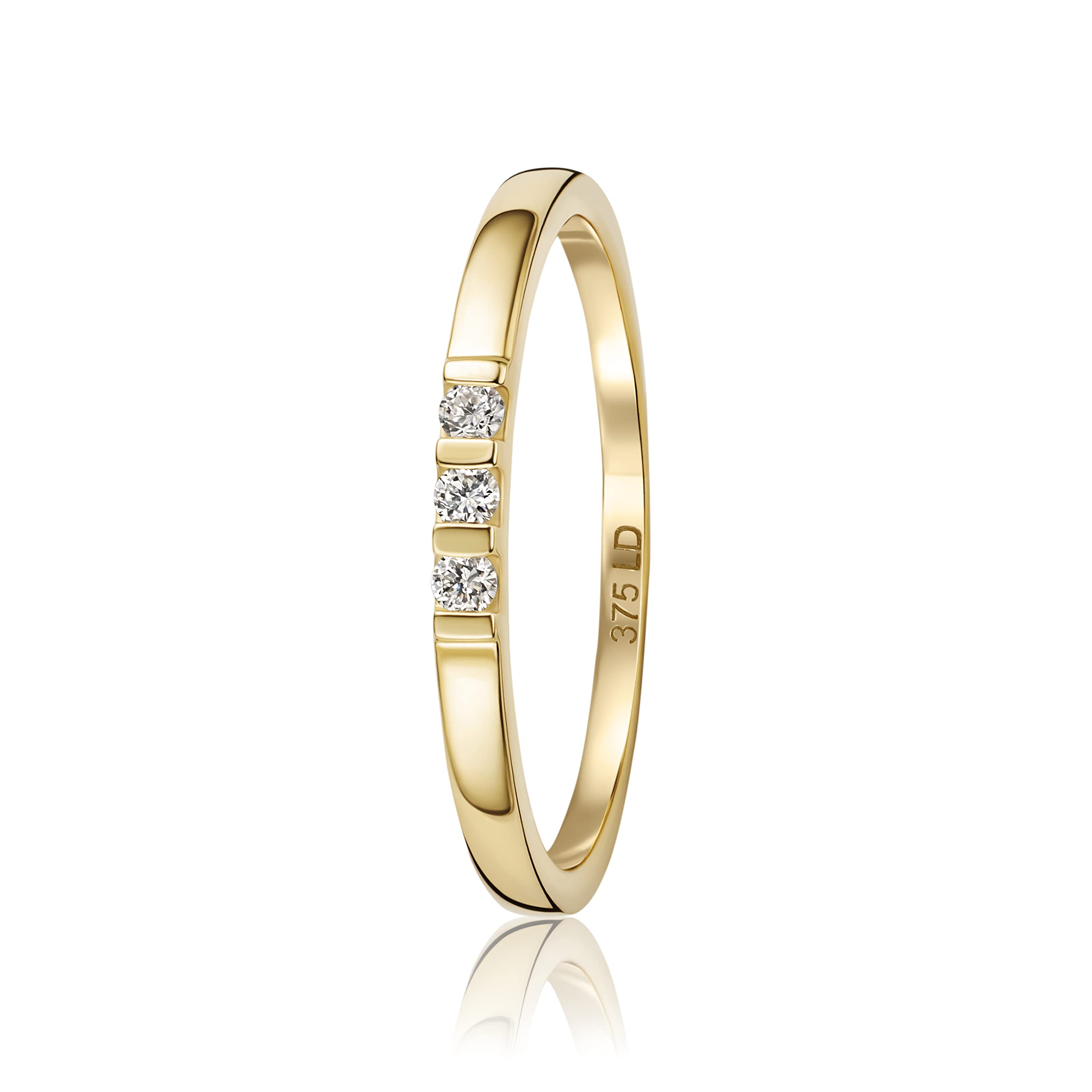 MIORE Lab Diamonds-Diamantes creados en Laboratorio: alianza anillo de compromiso en oro blanco de 9 kilates 375, engastado con 3 diamantes creados en laboratorio 0,05 quilates