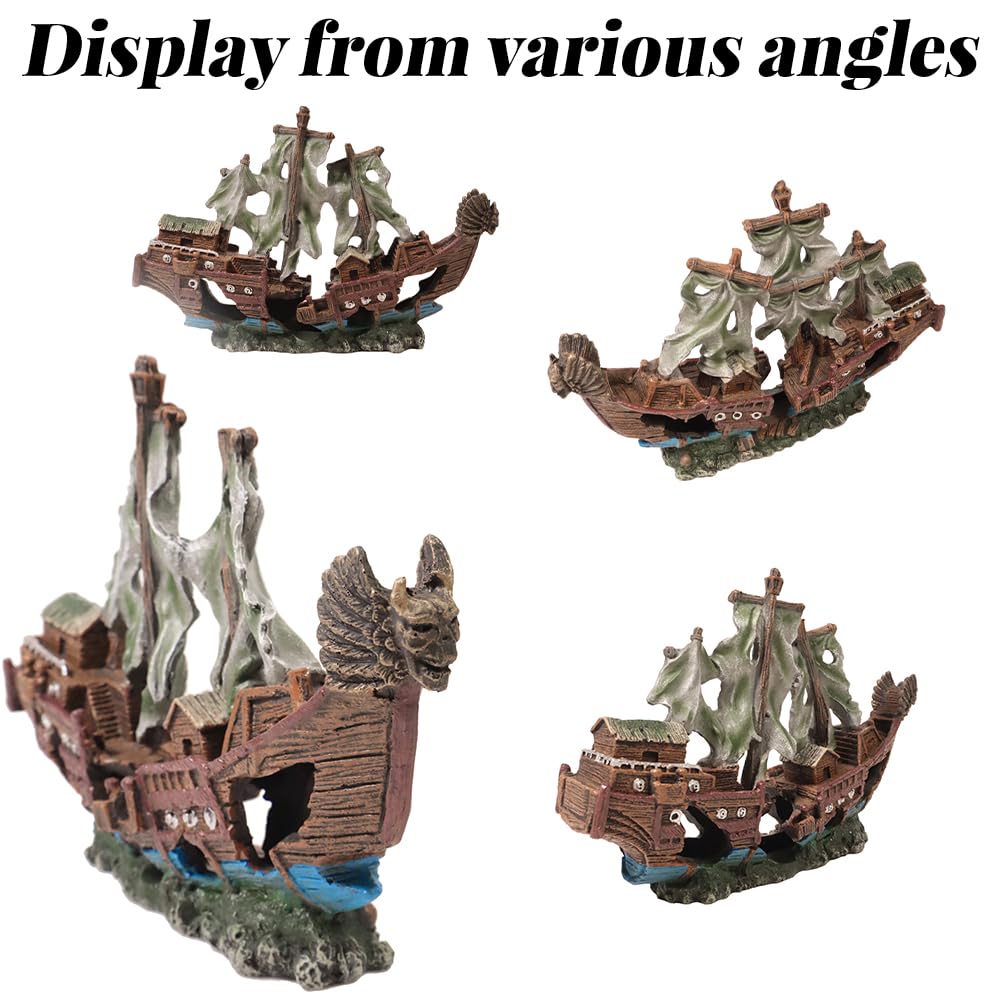 Decoración para pecera, decoración de acuario, naufragio, decoración de acuario, adornos temáticos, accesorios para peceras para camarones o escondite de peces betta