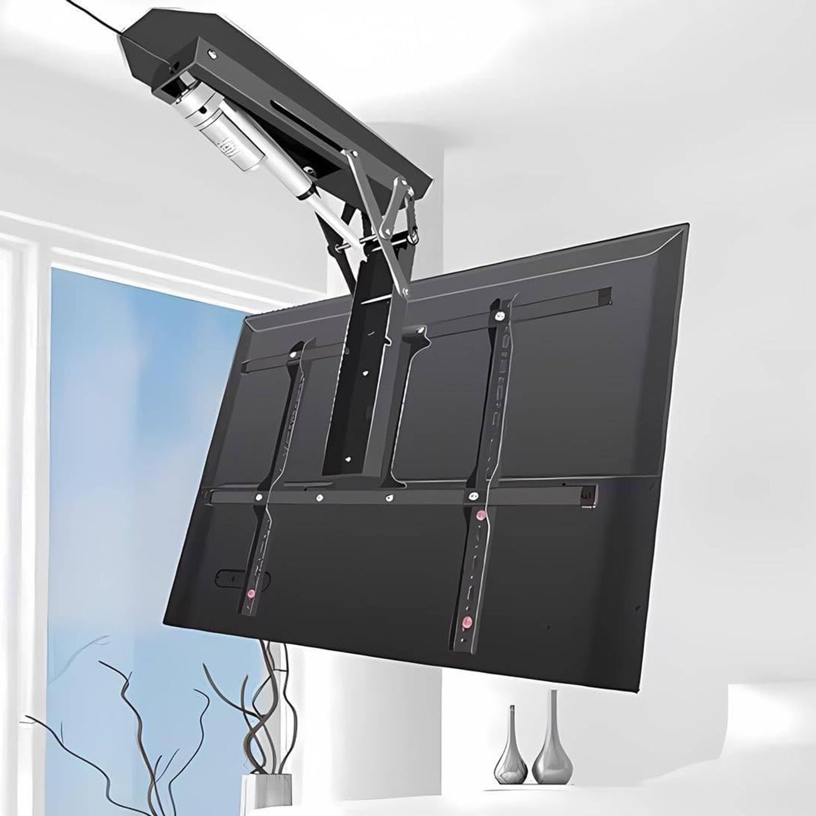 Supporto TV Elettrico da Soffitto - Supporto TV Motorizzato, Supporto TV da Parete, con Telecomando, Supporto TV Ribaltabile Nascosto, Supporto da Soffitto Pieghevole Retrattile(50-75 inch TV)