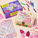 Manualidades Niños Unicornio Joyero Niña de Madera Bricolaje DIY Caja de Madera con Pegatina de Diamantes de Imitación Creativo Juguete Manualidades Cumpleaños Regalo para Niña 5 6 7 8 9 10 11 12 Años
