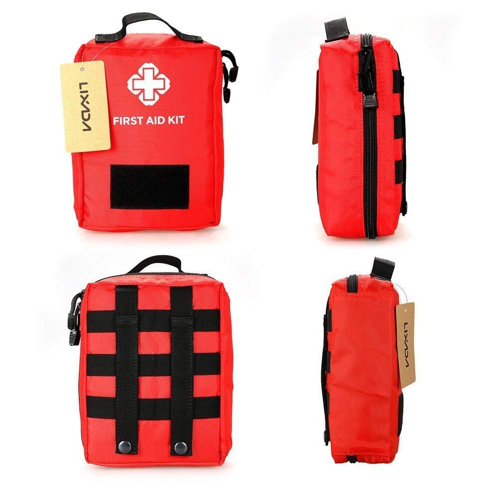Bolsa de primeros auxilios, bolsa de supervivencia de emergencia, bolsa de almacenamiento médico para el hogar, coche, caza, lugar de trabajo, camping, viajes (color: rojo), color: negro (color: rojo)