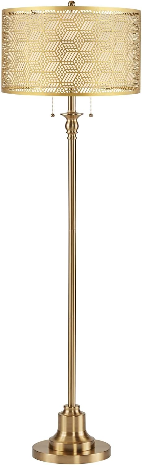 360 Lighting Dyna 58" H Antique Brass and Gold Laser Cut Shade 2-Light Floor Lamp