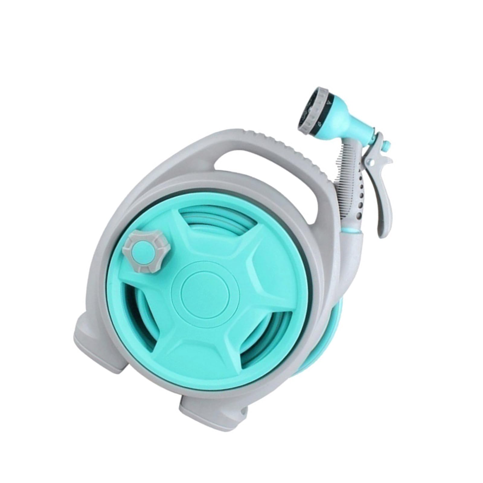 50FT Portable Garden Hose Reel with 6 Pattern Sprayer Nozzle Ideal for Patio and Garden Maintenance Compact Hose Storage