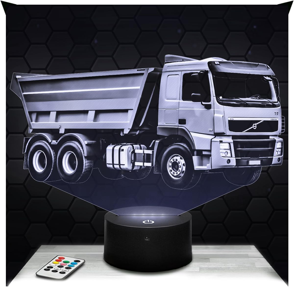 Lampephoto.fr - Dump Truck 3D Lamp, Night Light 3D LED Illusion Lamp, Transport Vehicle, Construction Room Decor, Gift idea for Boy's and Girl's Room, Night Light for Children's and Adult's Bedroom