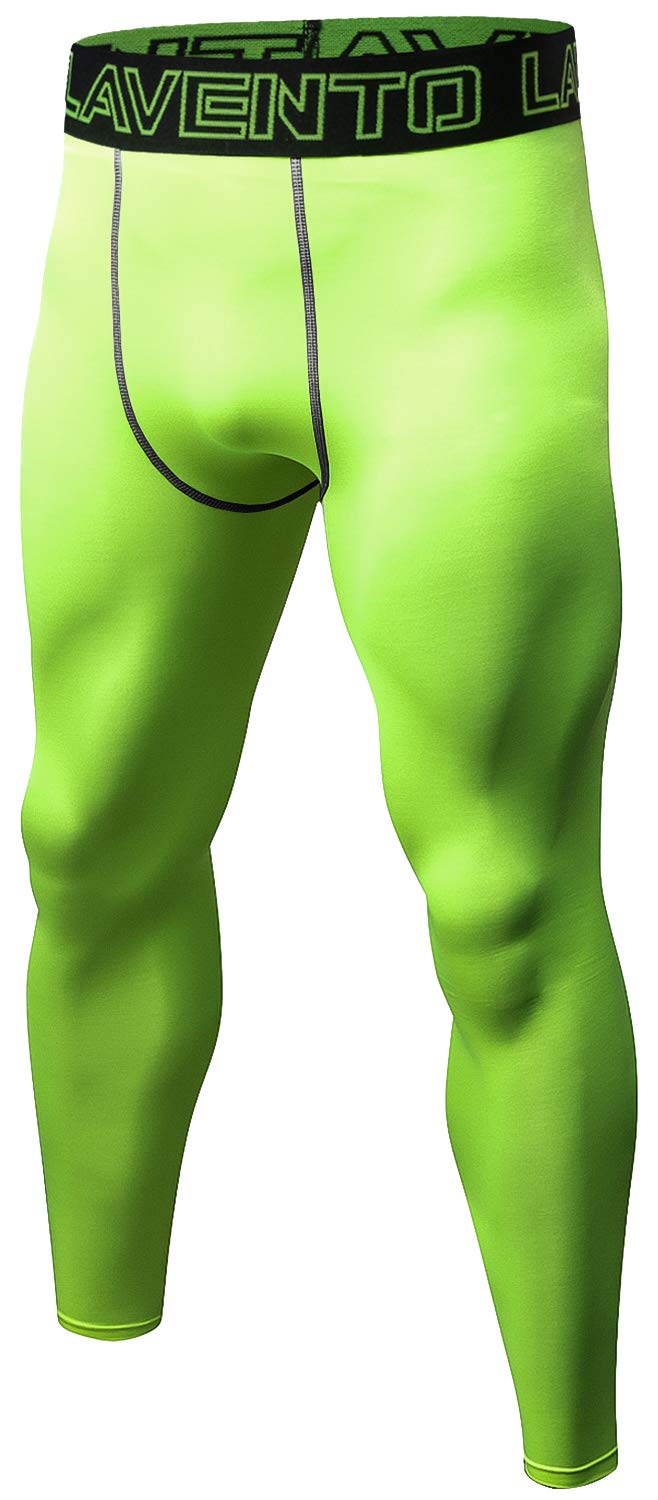 Lavento Men's Compression Pants Baselayer Cool Dry Workout Tights (Neon Green,Small)