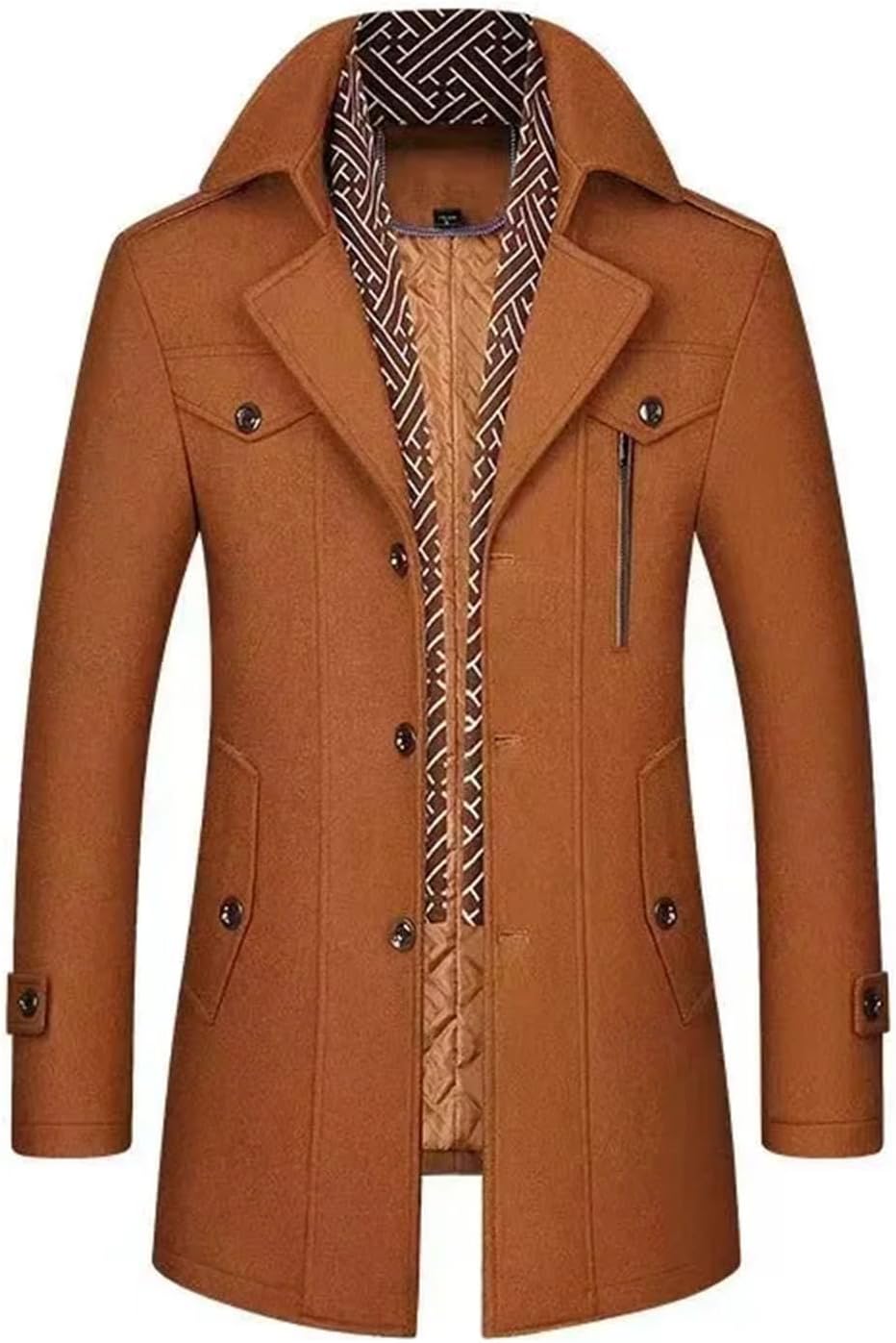 Warm Wool-Blend Pea Coat for Men