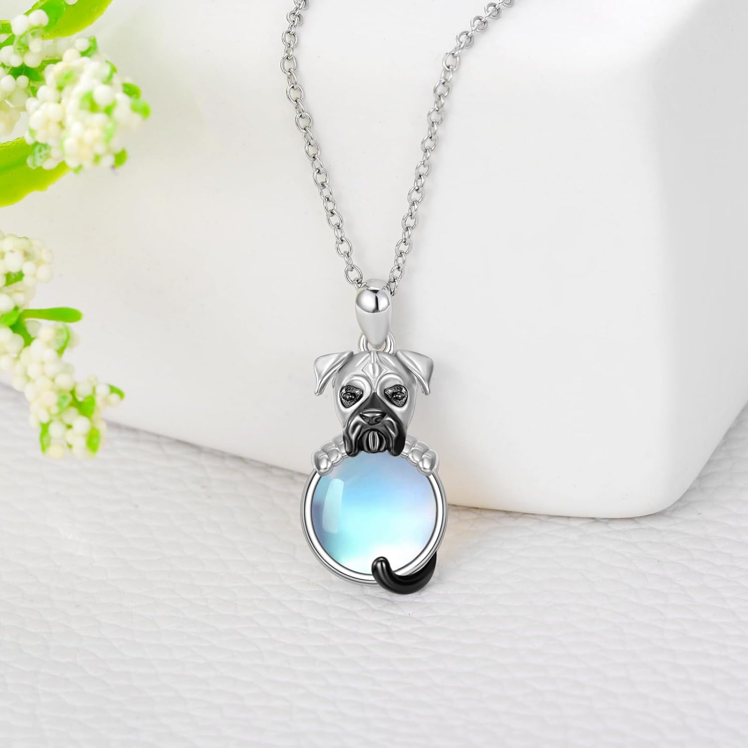 Sterling Silver Moonstone Dog Pendant Necklace for Women - Memorial Gifts for Dog Lovers