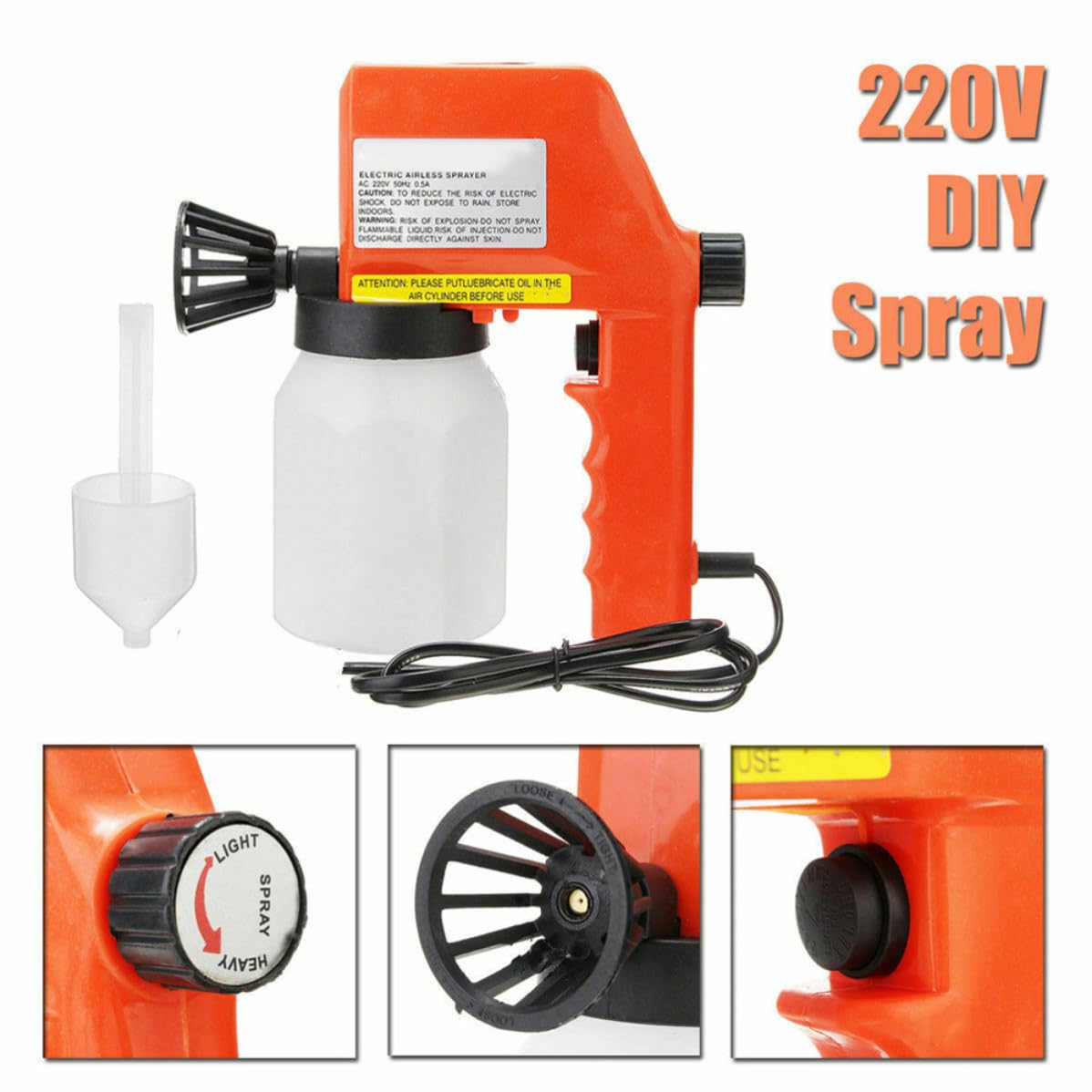 HEMOTON Pistola de Pintura Eléctrica Naranja con Aplicación Rápida y Suave, Pulverizador Eléctrico de Plástico para Pintar y Rociar Alcohol en Bricolaje