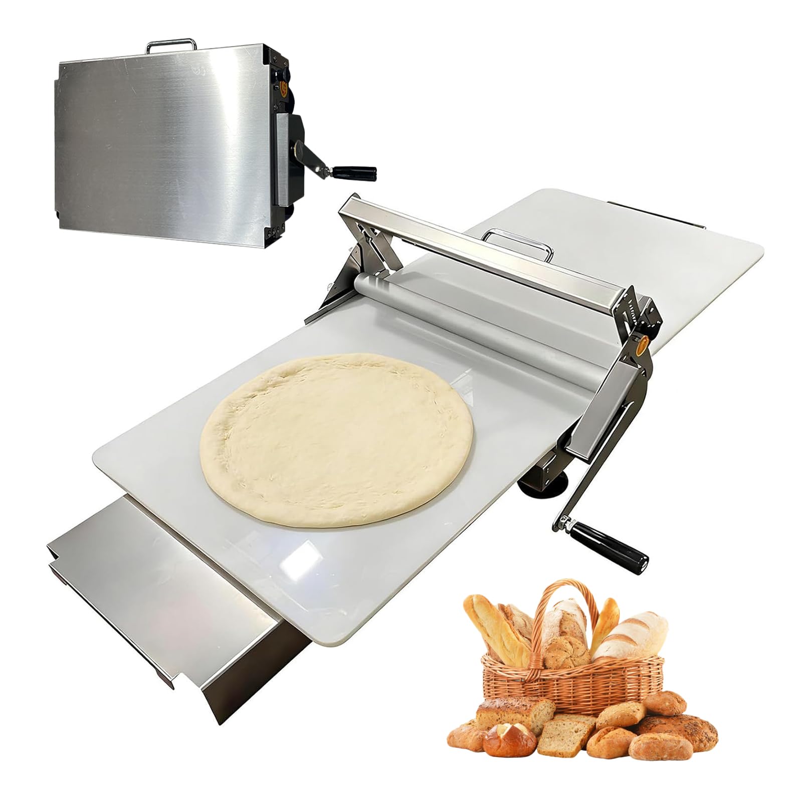Laminoir à Pâte Pliable Manuel Laminoir à Pâte Feuilletée avec épaisseur Réglable 0-25 mm Laminoir Patisserie en Acier Inoxydable pour Pizza Croissants Pâtisseries Commercial Domestique