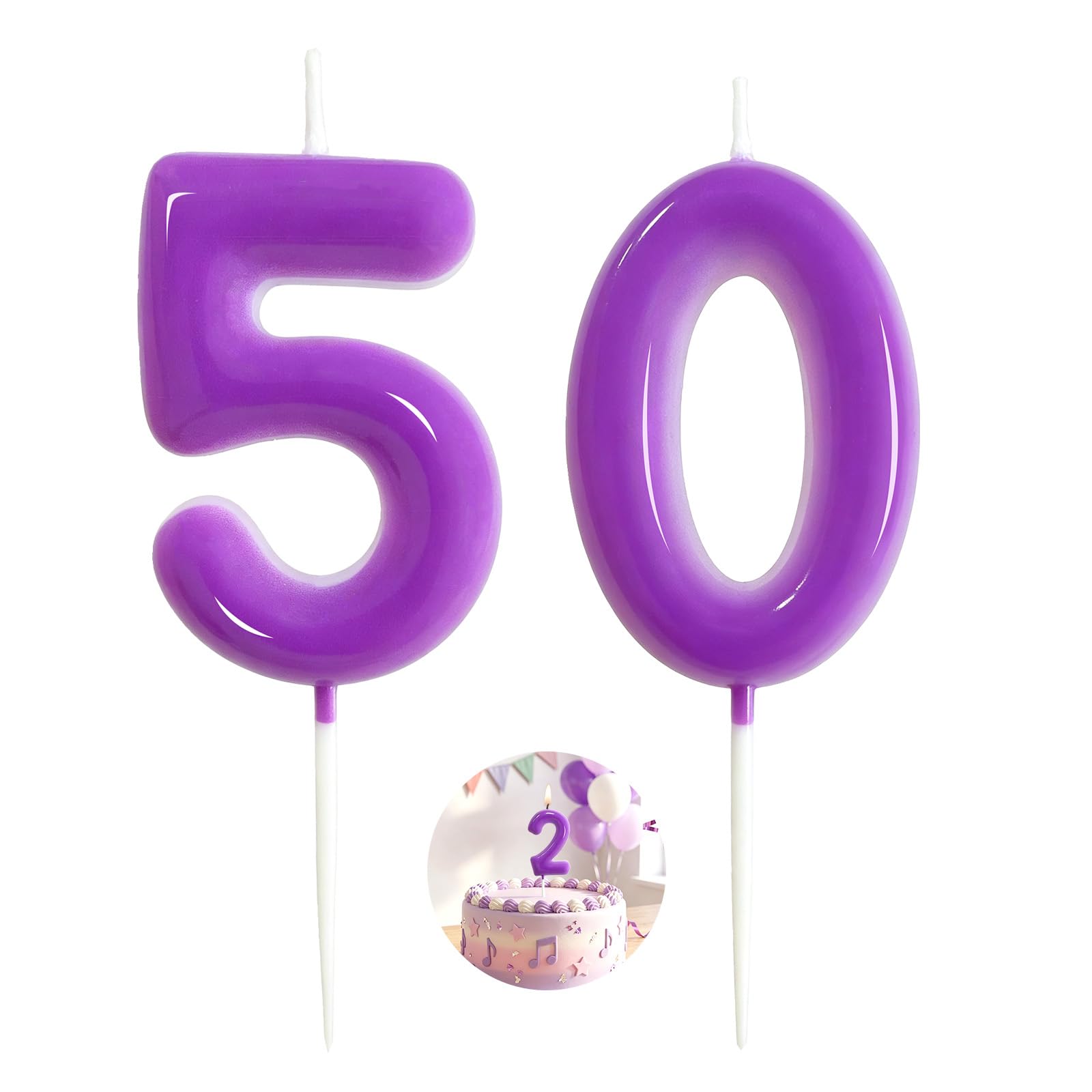 Purple Birthday Number 50 Candles Happy Birthday Cake Topper Number Candles for Birthday Party Decorations Wedding Anniversary Celebration Party Supplies