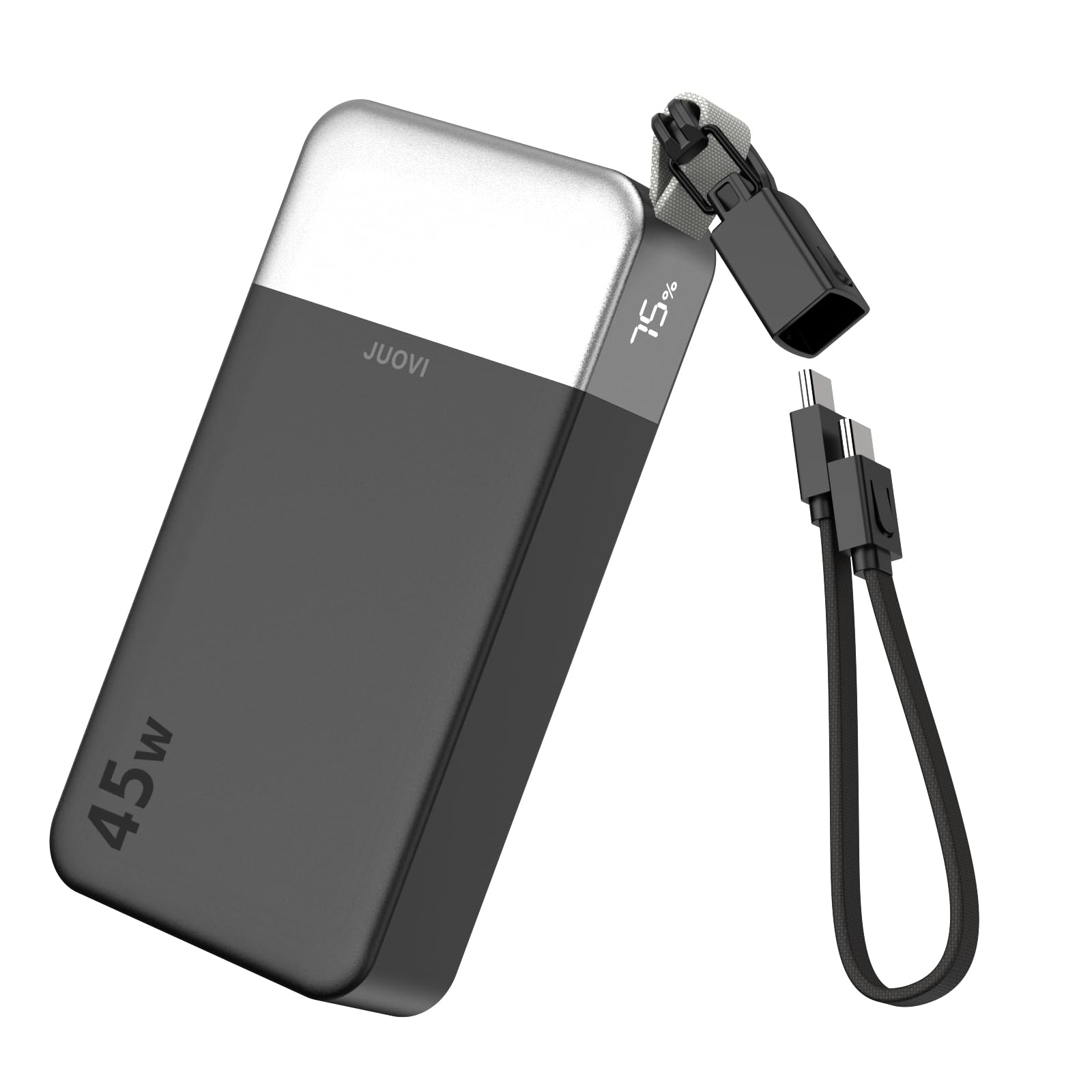 JUOVI Batería Externa Carga Rápida, 45W Power Bank 20000mAh con USB-C Cable | Batería Portátil con Cable Desmontable y Pantalla LED, Cargador Portátil Compatible con iPhone 17 16 Galaxy S26 S25 iPad