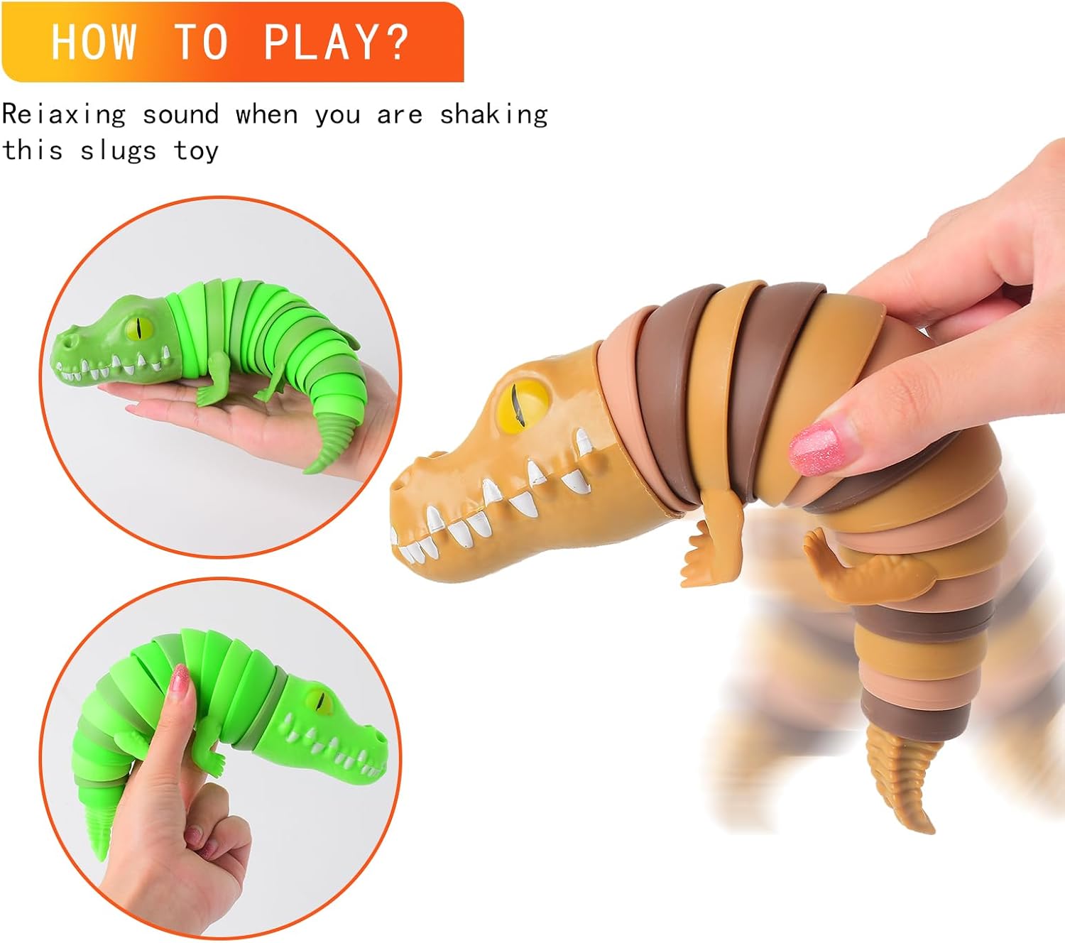 3 PCS Fidget Slug, 3D Articulated Stretch Crocodile Stress Reliever, Sensory Stress Relief for Adults, Pressure Relieving and Anti-Anxiety Office Desk Toy(B)