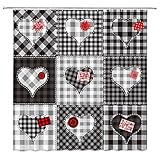 Heart Plaid Shower Curtain Retro Buffalo Checks Hearts Tartan Patchwork Rustic Farmhouse Romantic Co