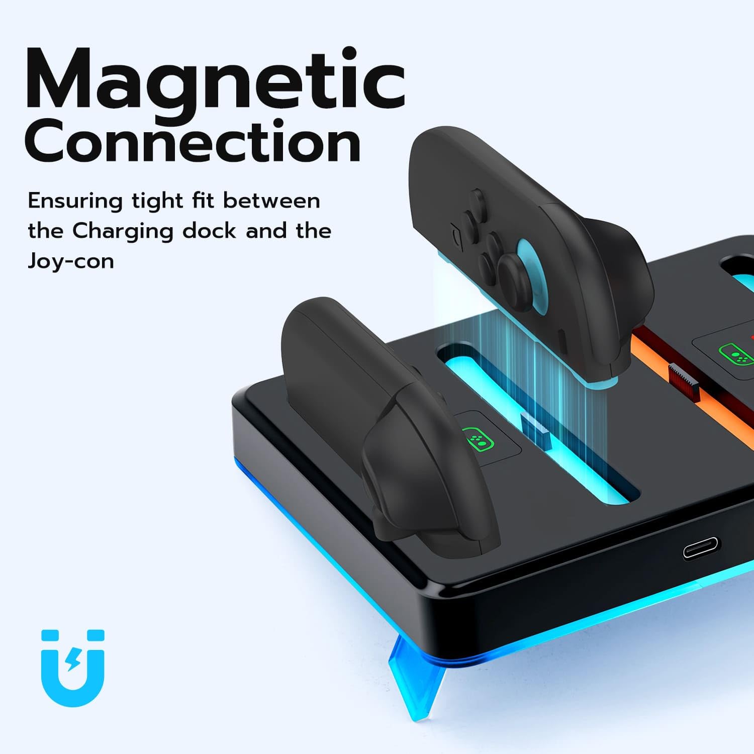 Mcbazel Station de Charge RGB pour Switch 2, Chargeur Magnétique pour Manette avec 9 Modes D'éclairage, Design Incliné à 17 Degrés et Montage Mural, Indicateurs LED pour Manette NS Switch 2 (Noir)