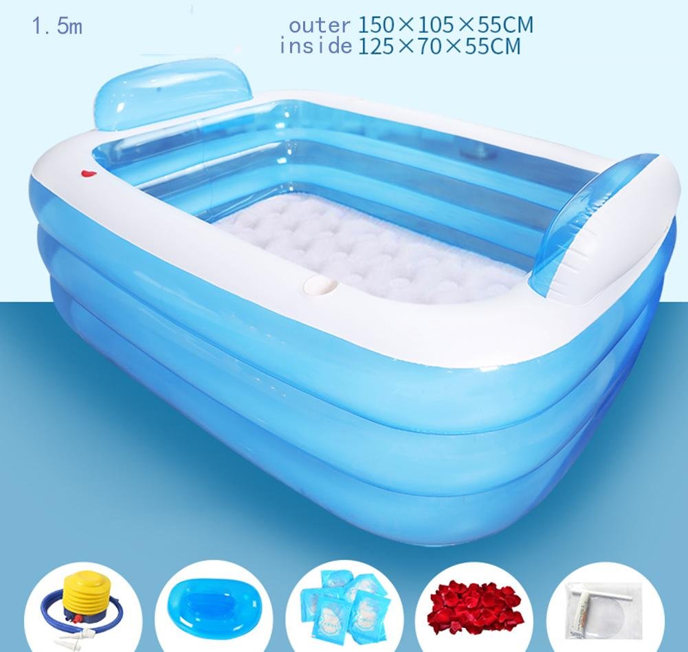 Oversized Inflatable Bathtub Thickened Adult Adult Bath Tub Swimming Pool Folding Bath Barrel Bathtub , blue , 150cm