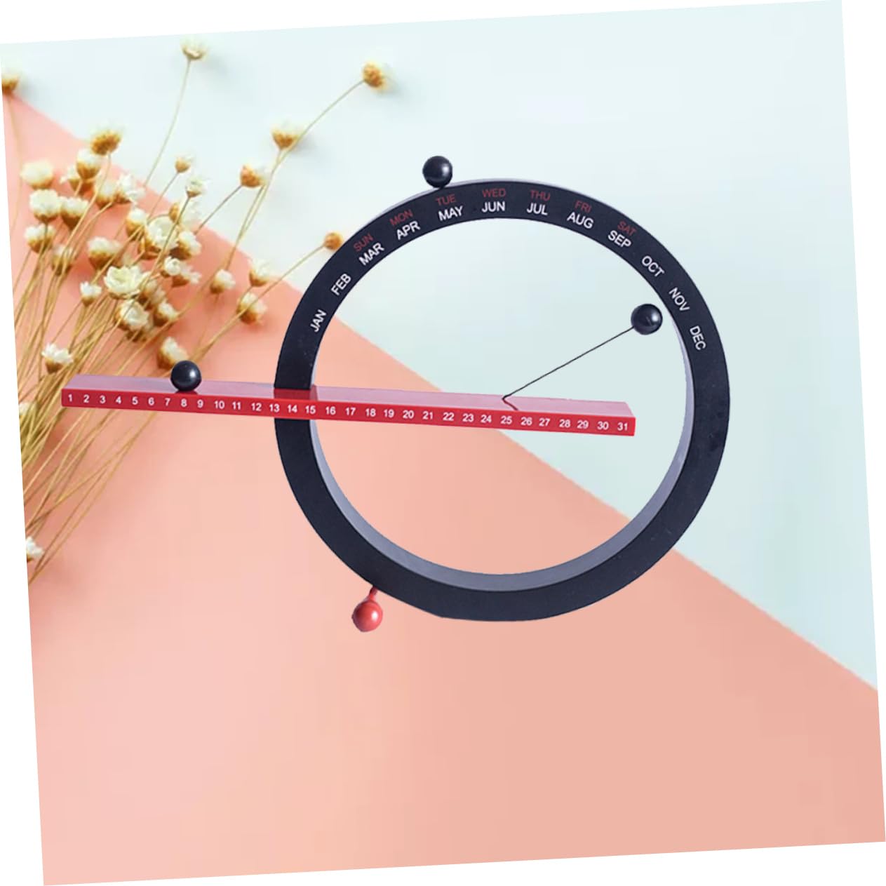STOBOK Magnetischer Tischkalender Kugelkalender mit Manueller Schaltung Langlebiges Material Schreibtischkalender für Wohnzimmer Schlafzimmer Arbeitszimmer Ornament (Schwarz und Rot)
