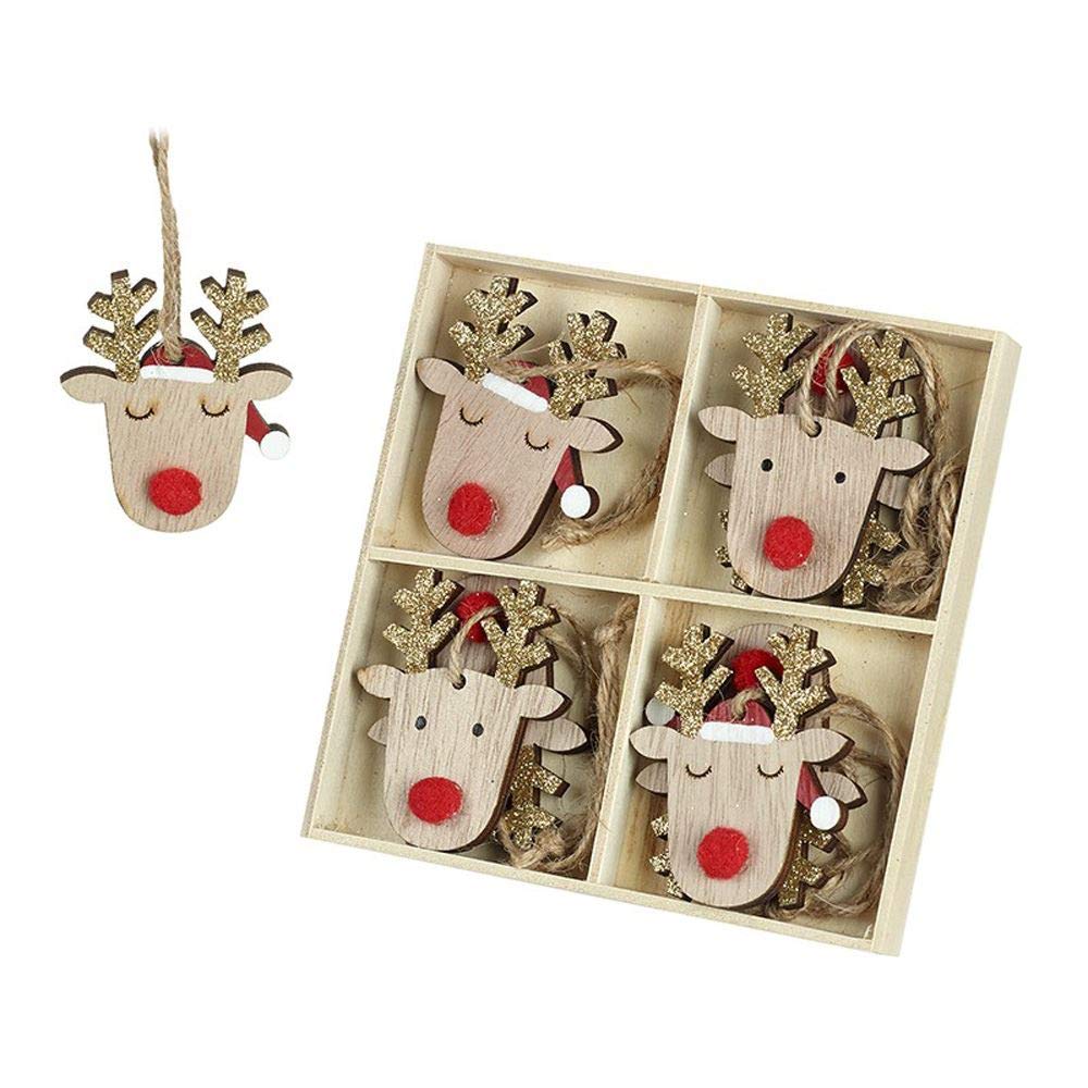 Heaven Sends Set of 8 Wooden Reindeer Christmas Tree Decorations - Quirky Fun Rustic Ornaments