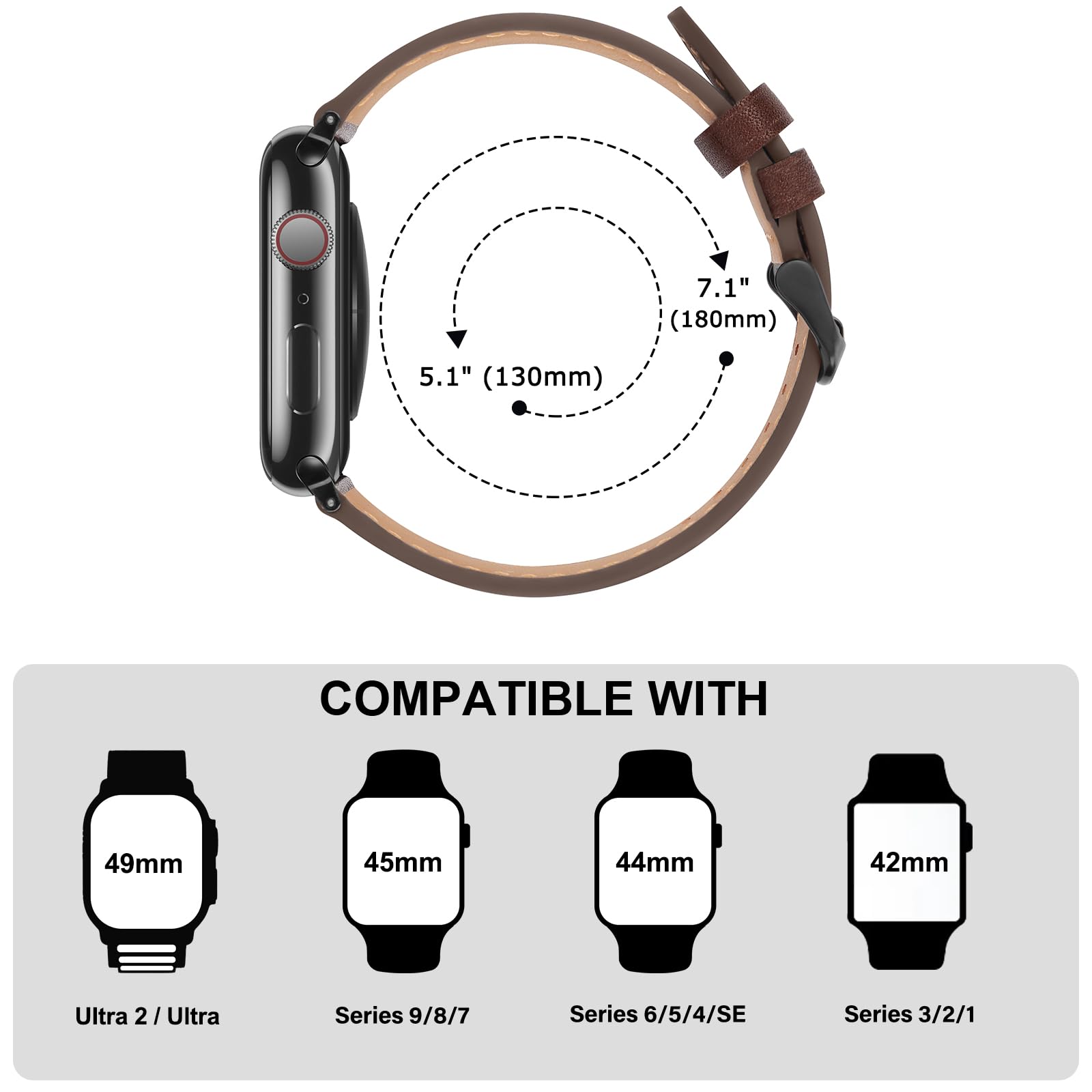 Bisikor Kompatybilny z Apple Watch Band 49 mm 45 mm 44 mm 42 mm 41 mm 40 mm 38 mm, pasek z prawdziwej skóry do iWatch Ultra SE2, SE Series 9, 8, 7, 6, 5, 4, 3, 2, 1,