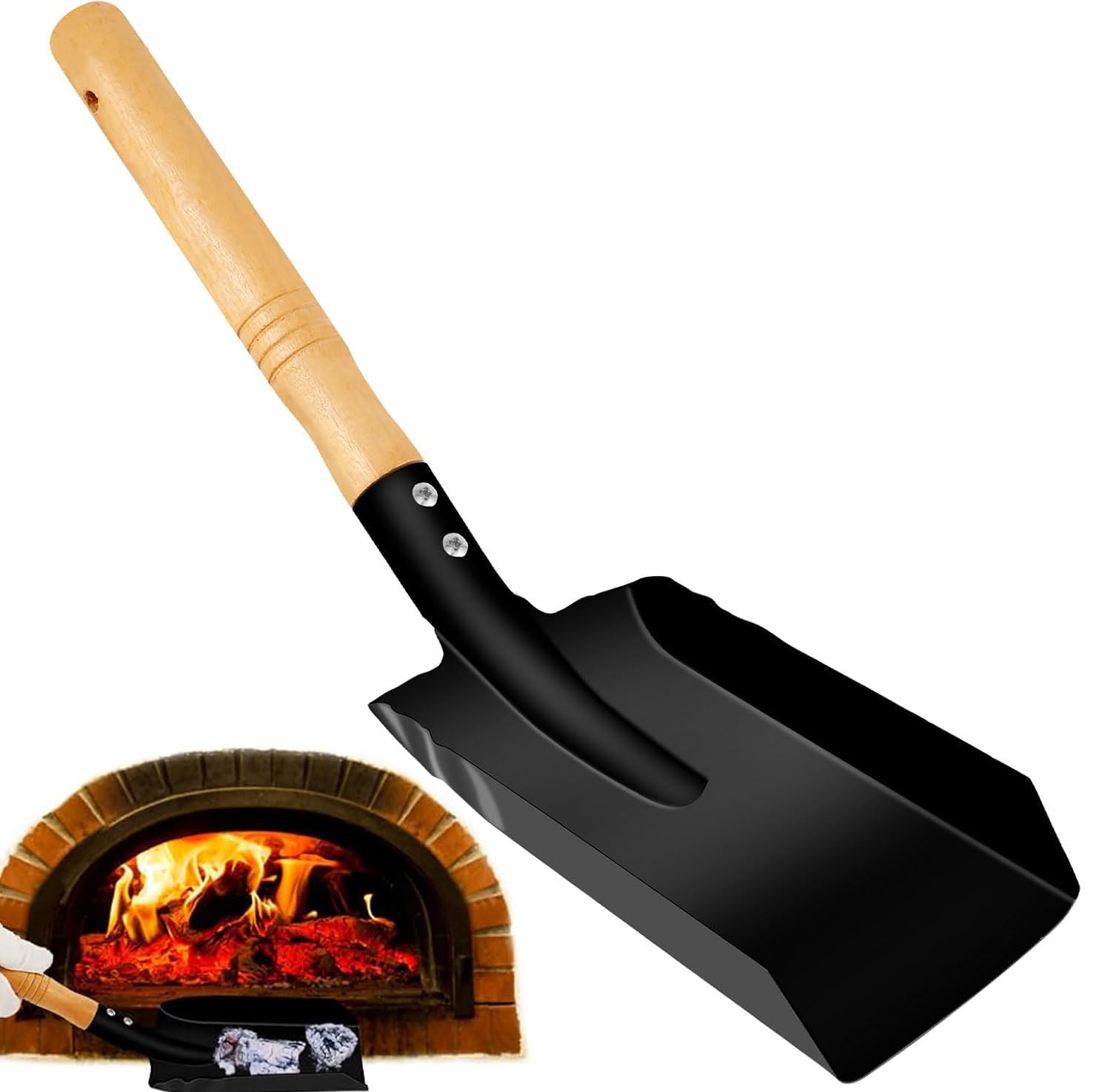 Heavy-Duty MINI Metal Coal Shovel, Durable Steel Scoop with Comfortable Wooden Handle for Fireplace Stove, Ash