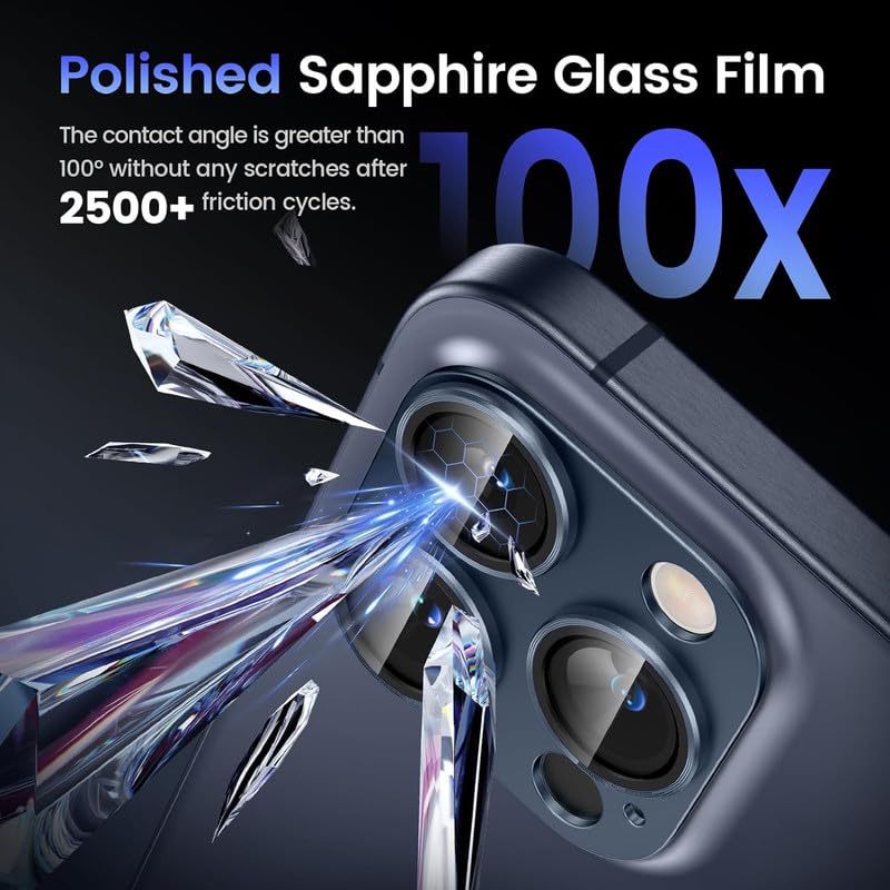 Image of [CONJOINED, 1-Pack For iPhone 15 Pro | For iPhone 15 Pro Max Camera Lens Protector, 9H Tempered Glass Camera Cover Screen Protector Metal Ring (Blue)