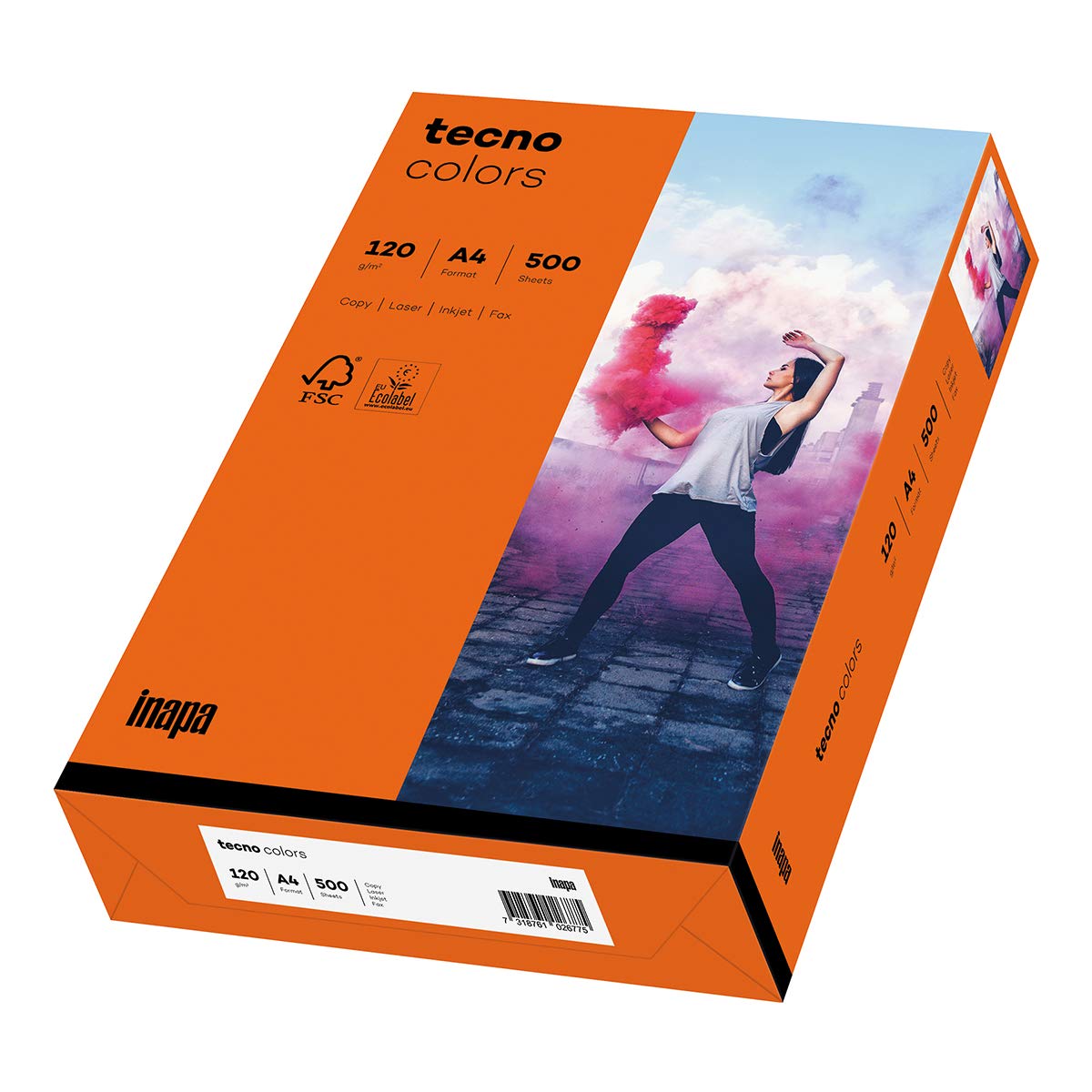 inapa farbiges Druckerpapier, buntes Papier tecno Colors: 120 g/m², A4, 1.250 Blatt (5x250), intensivorange