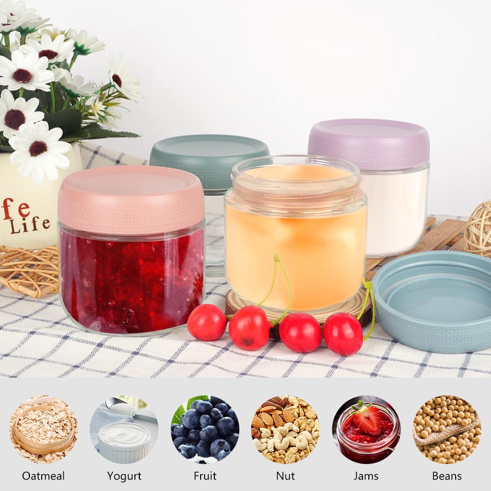 Aolso Contenitori Alimentari, 4 Pezzi Vasetti Ermetici Conservazione Pappe, Multicolore, Vetro Contenitore 300ml, Contenitori Pappa Neonati Per Lavastoviglie Freezer E Microonde