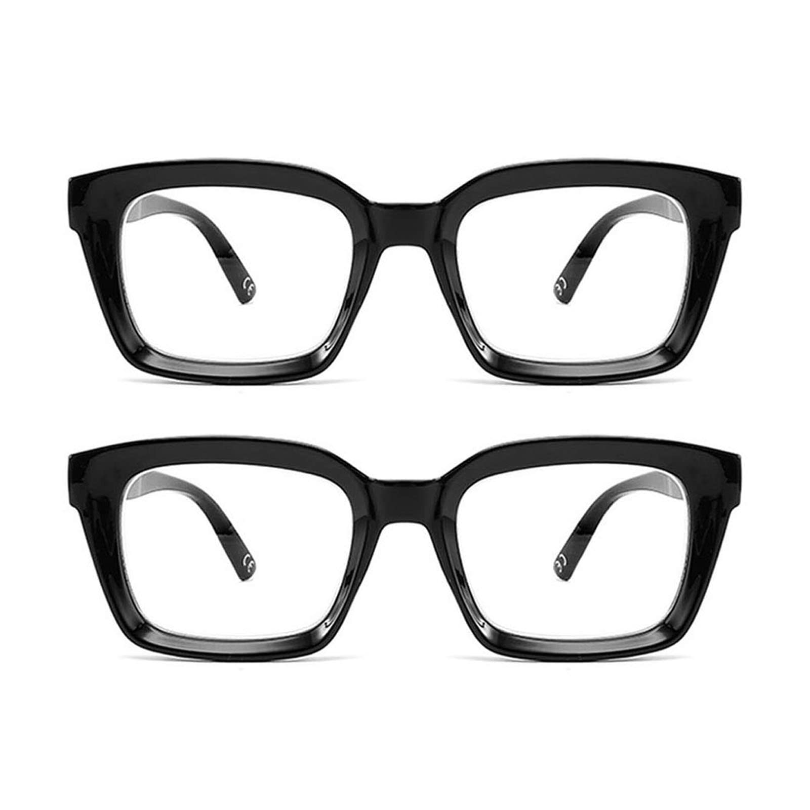 Hubeye Gafas de lectura cuadrados de montura grande para mujer y hombre bisagra de resorte Anteojos de lectura de gran tamaño anti luz azul (Negro+Negro, 2.50)