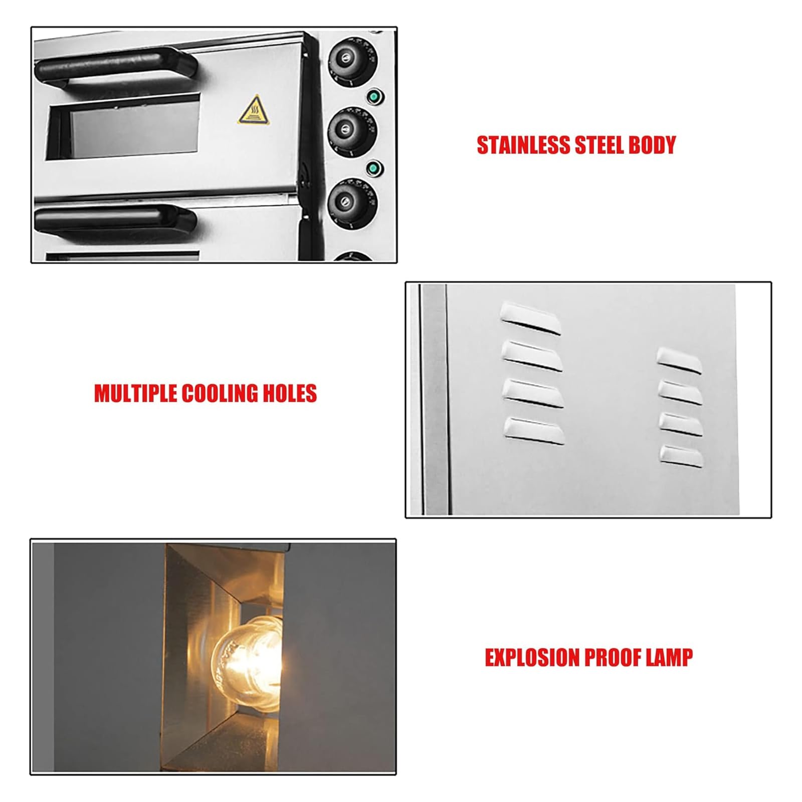 Forno Elettrico Per Pizza Forno Per Pizza Commerciale A Piano Singolo/Doppio Tostapane Forno Per Pizza Da 15'' Controsoffitto Costruzione In Acciaio Inossidabile Con Lampada Antideflagrante E Fori Di