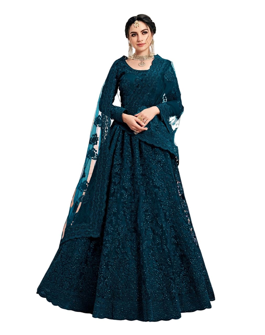 julee Women's Net Embroidered Semi-Stitched Gown Golly Gown-New-picture-31