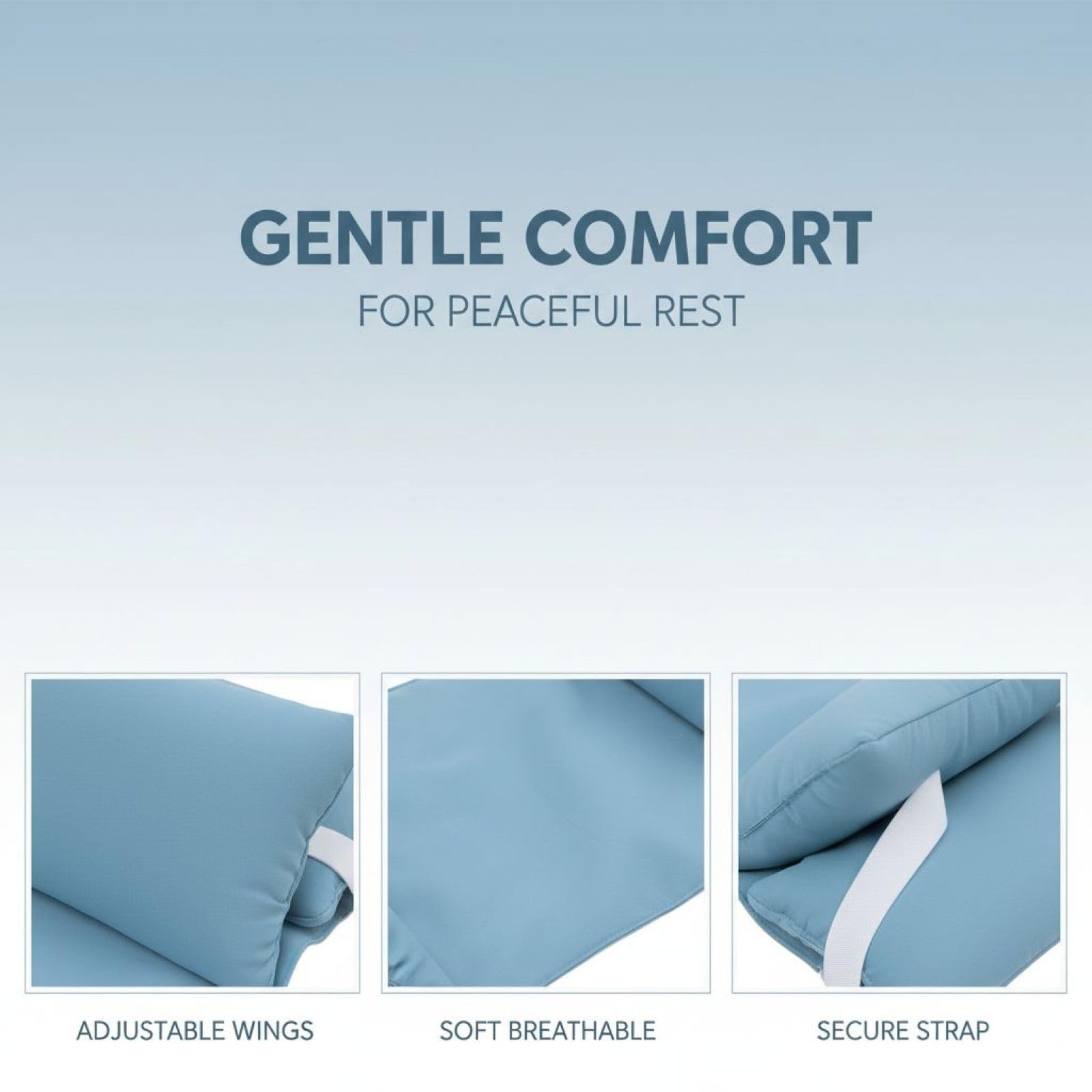 Almohada para dormir para ancianos, almohada de posicionamiento sanitario con alas ajustables, almohada para la cabeza, algodón higiénico, correa fija, lavable a máquina, 47 x 21 cm