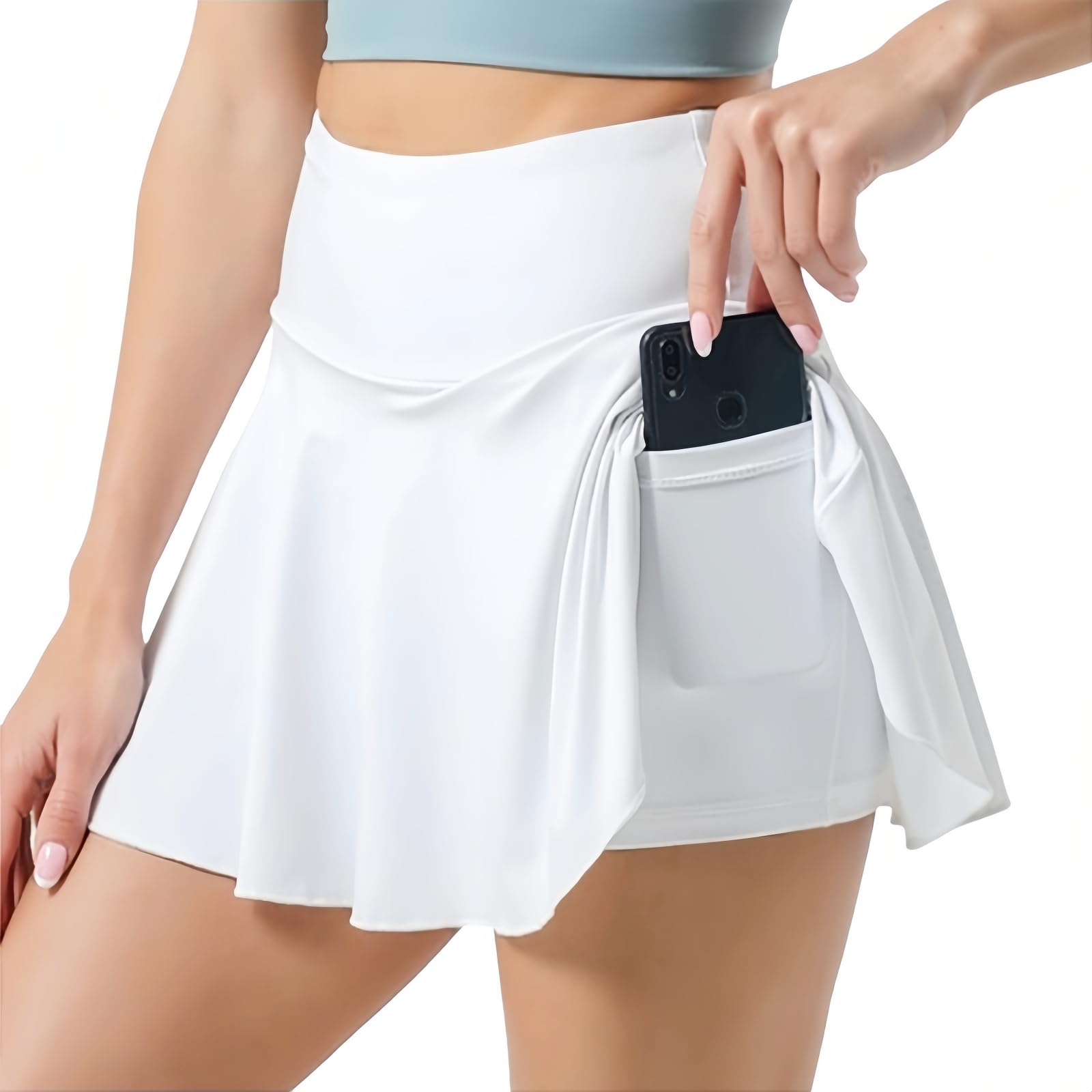 SamHeng Falda de Tenis para Mujer Faldas atléticas con Shorts Falda Plisada con Bolsillos Falda Alta Skort Entrenamiento Golf Skorts Correr Fitness Deportes Básicos Mini Falda