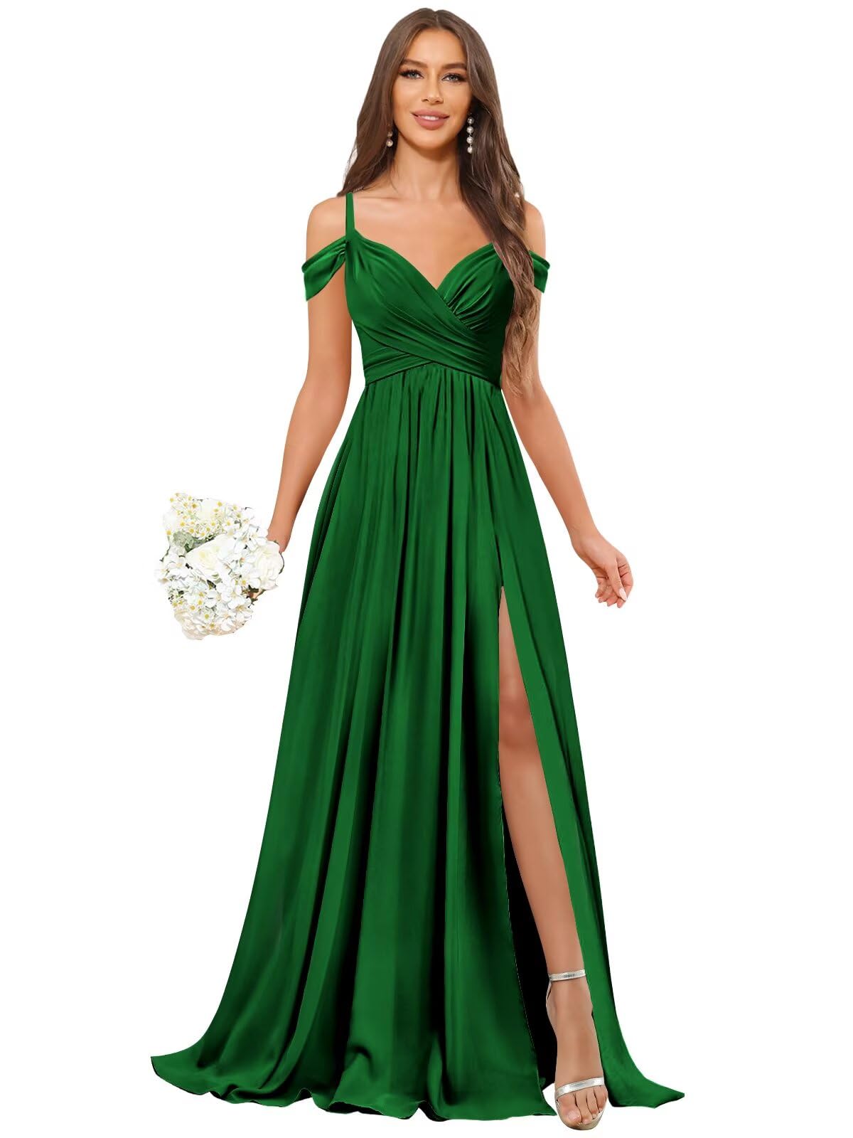 Vnaix Bridals Off The Shoulder Bridesmaid Dresses Long Chiffon Formal Evening Gown with Slit