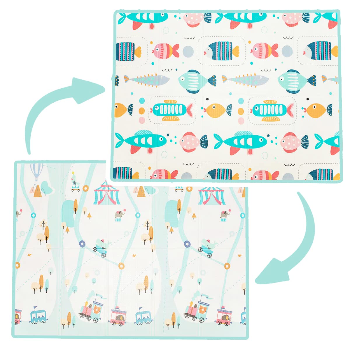 Olmitos - Alfombra de juego plegable para niños Tappy, tapete educativo de juego para bebés, 200x150 cm, para gateo de espuma XPE – Acolchada para la habitación (Circo Pez)