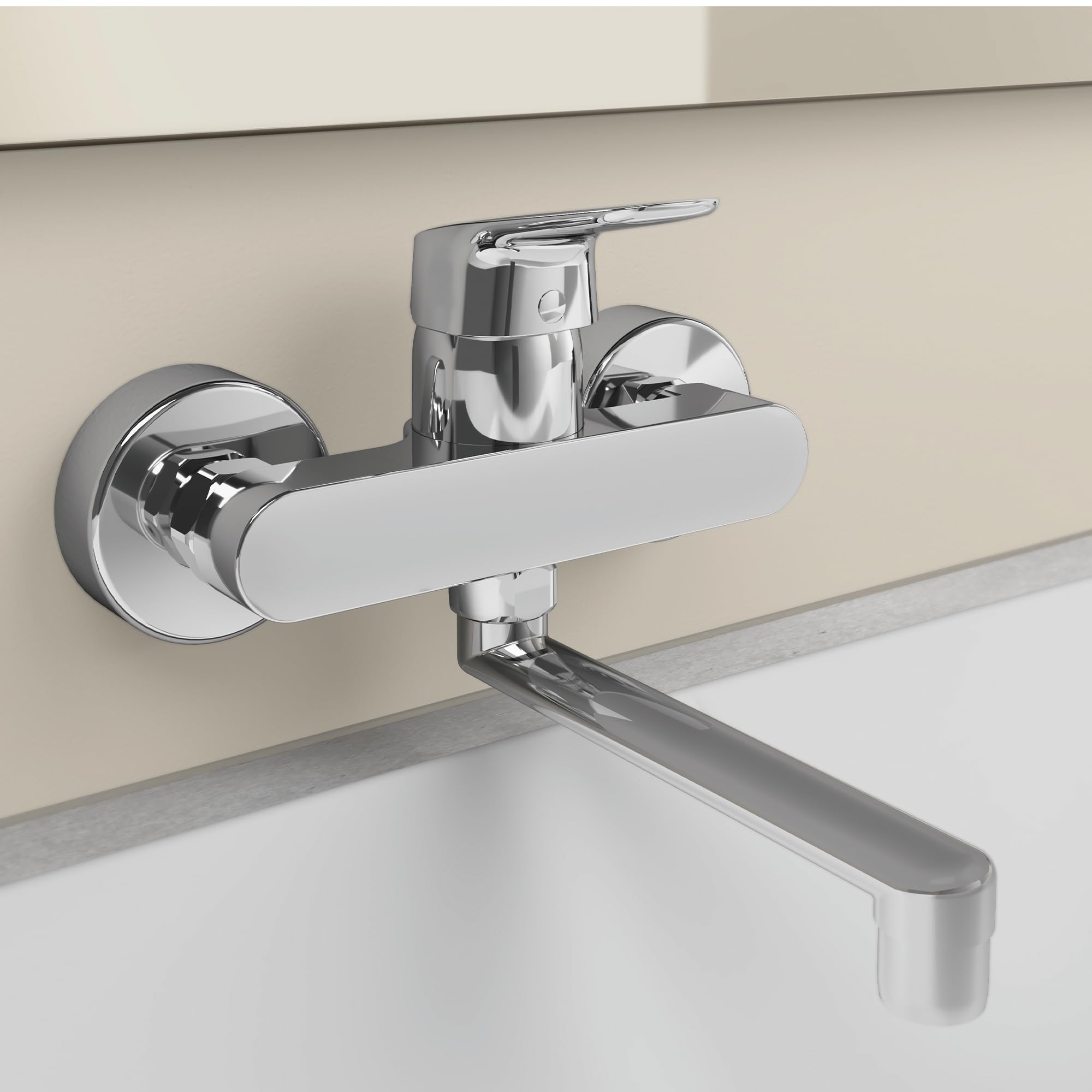Ideal Standard – Ceraflex Wand-Küchenarmatur, Ausladung 200 mm, mit FirmaFlow Kartusche, Schwenkbereich 180°, Aufputz, verstellbare S-Anschlüsse, Chrom