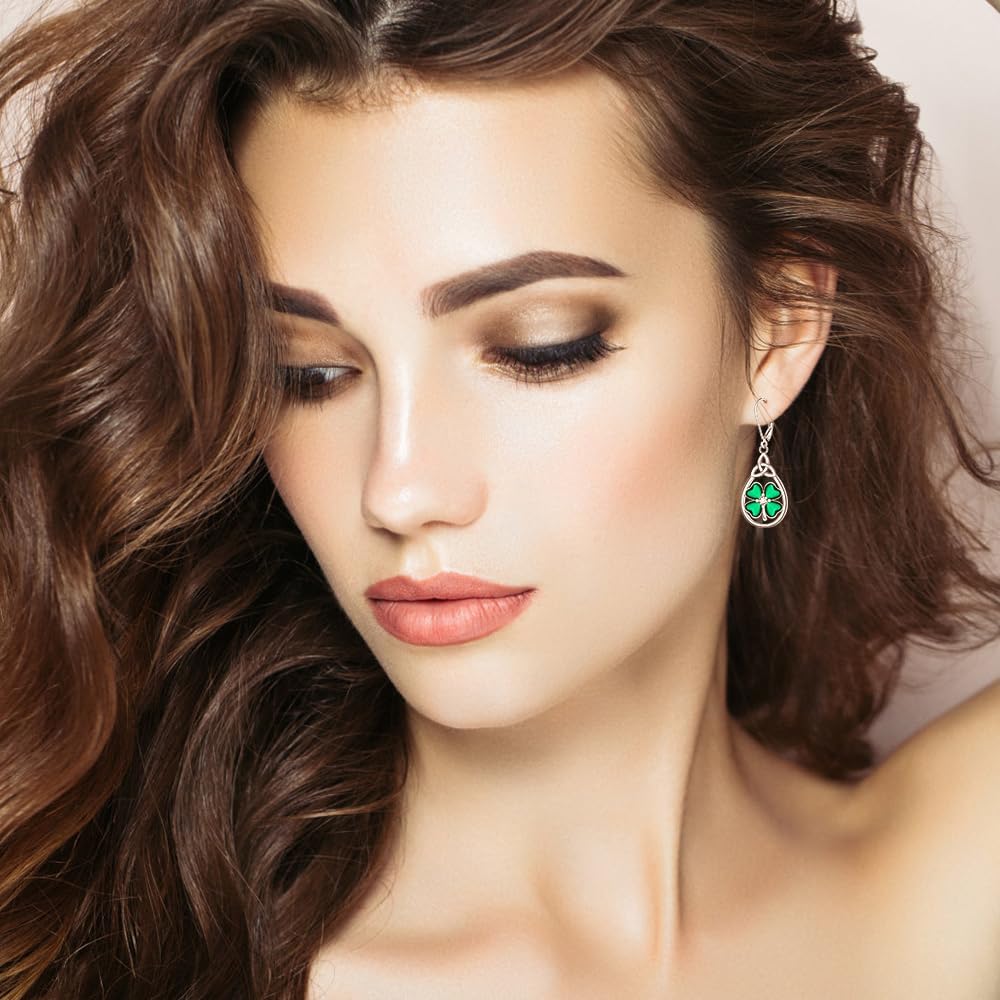 St Patricks Day Accessories Clover Earrings For Women Sterling Silver Shamrock Earrings Celtic Knot Dangle Jewelry Valentine Mothers Day Irish Shamrock Gifts - Image 2