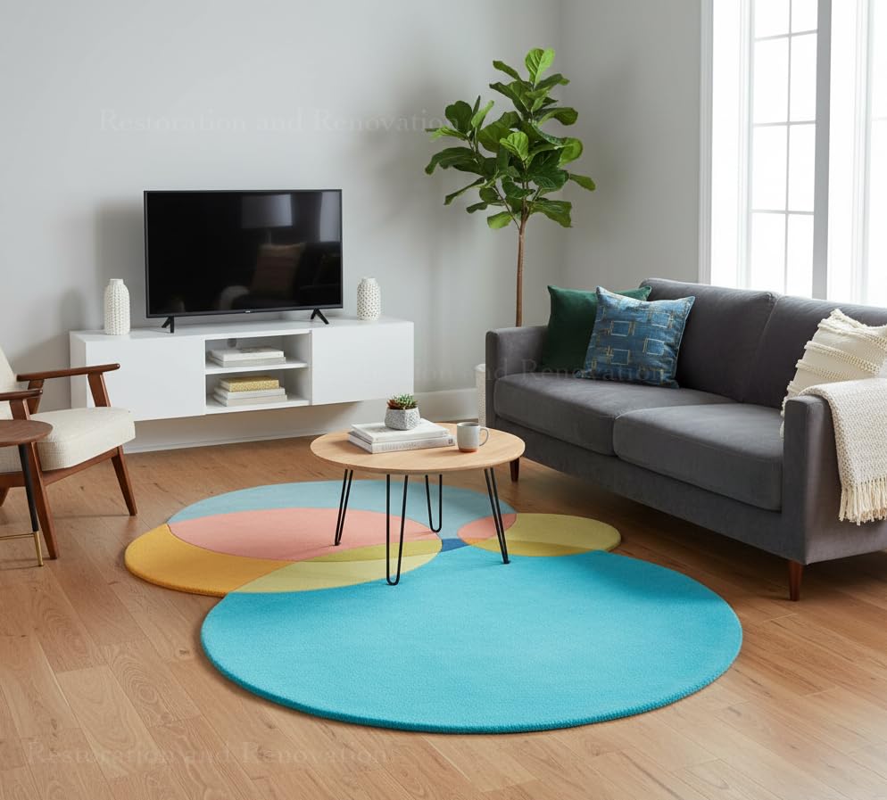 Restoration and Renovation Modern Irregular Shape Bubbles Saturated Geometric Wool Area Rug | Handmade Wool | Perfect for Living Room, Bedroom, & Home