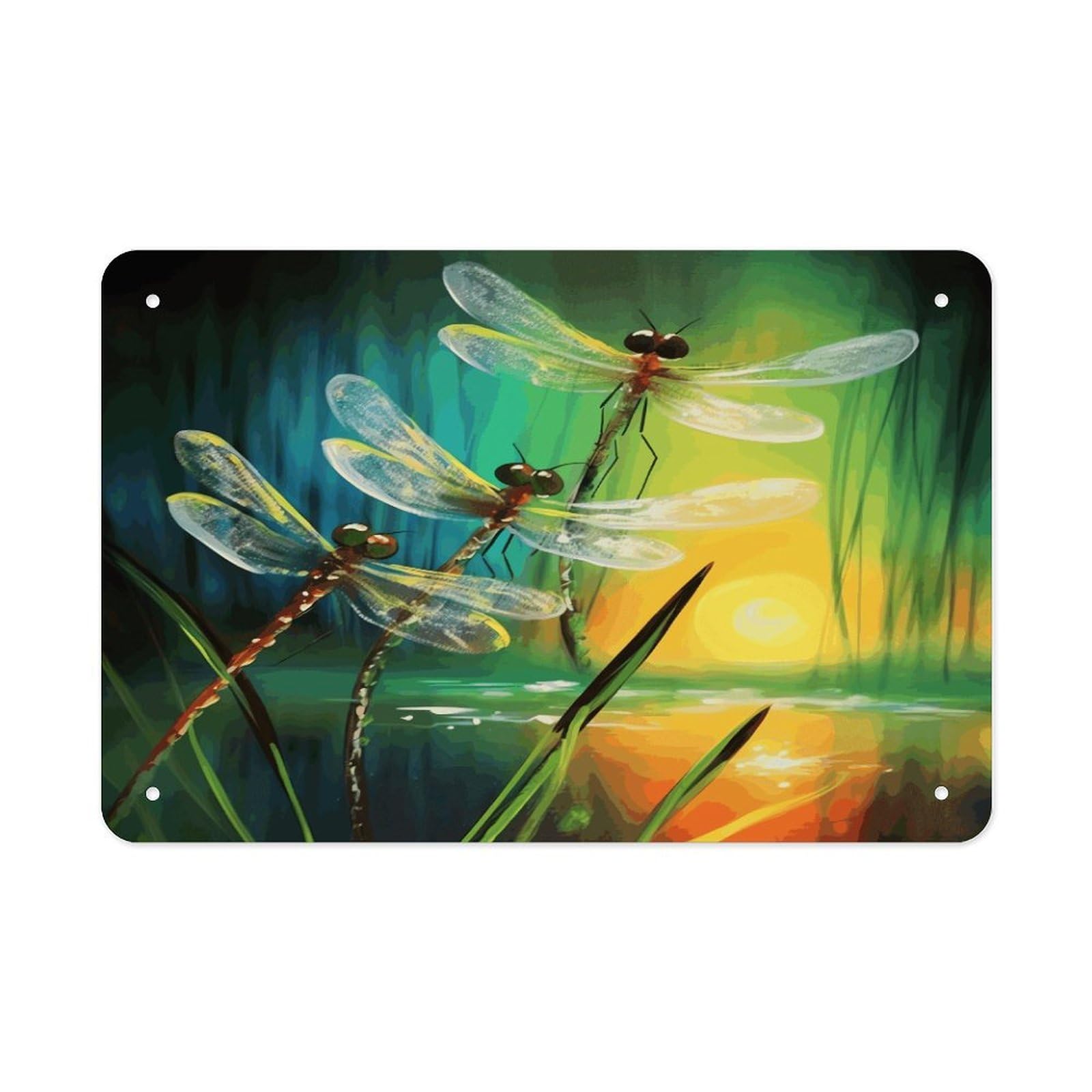 Fekiloot Style Dancing With Dragonflies Metal Signs Wall Art Tin Sign