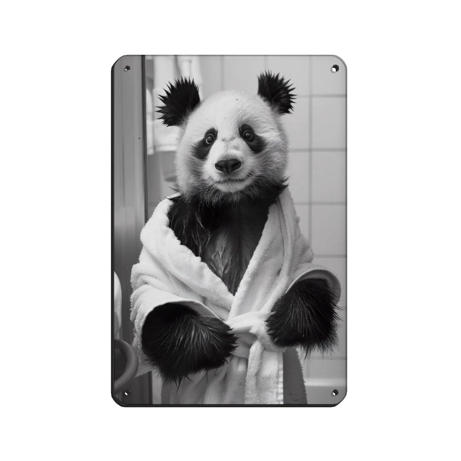 Panda in A Bathrobe, Funny Bathroom Art Retro Poster Metal Tin Sign Chic Art Retro Iron Painting Bar People Cave Cafe Family Garage Poster Wall Decoration 8x12inch(20x30cm)