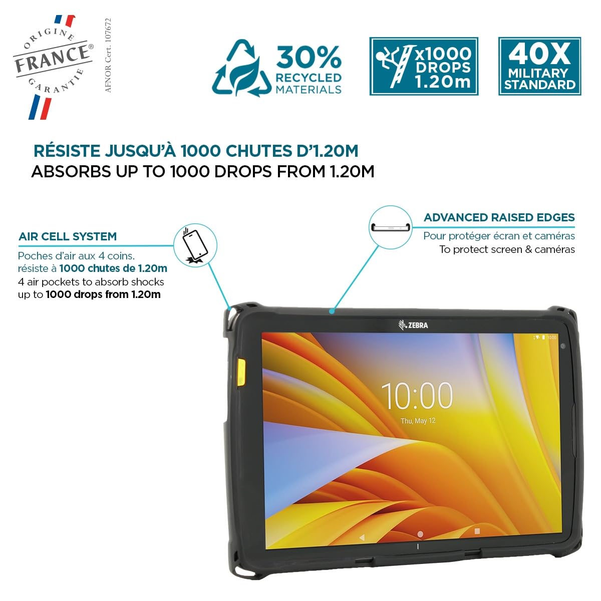 MOBILIS Custodia Robusta per Tablet Zebra ET40 ET45 8" con Impugnatura Anticaduta, Antiurto di Livello Militare, Copertura Protettiva Compatibile con gli Accessori Zebra, Materiali Riciclati, Nero