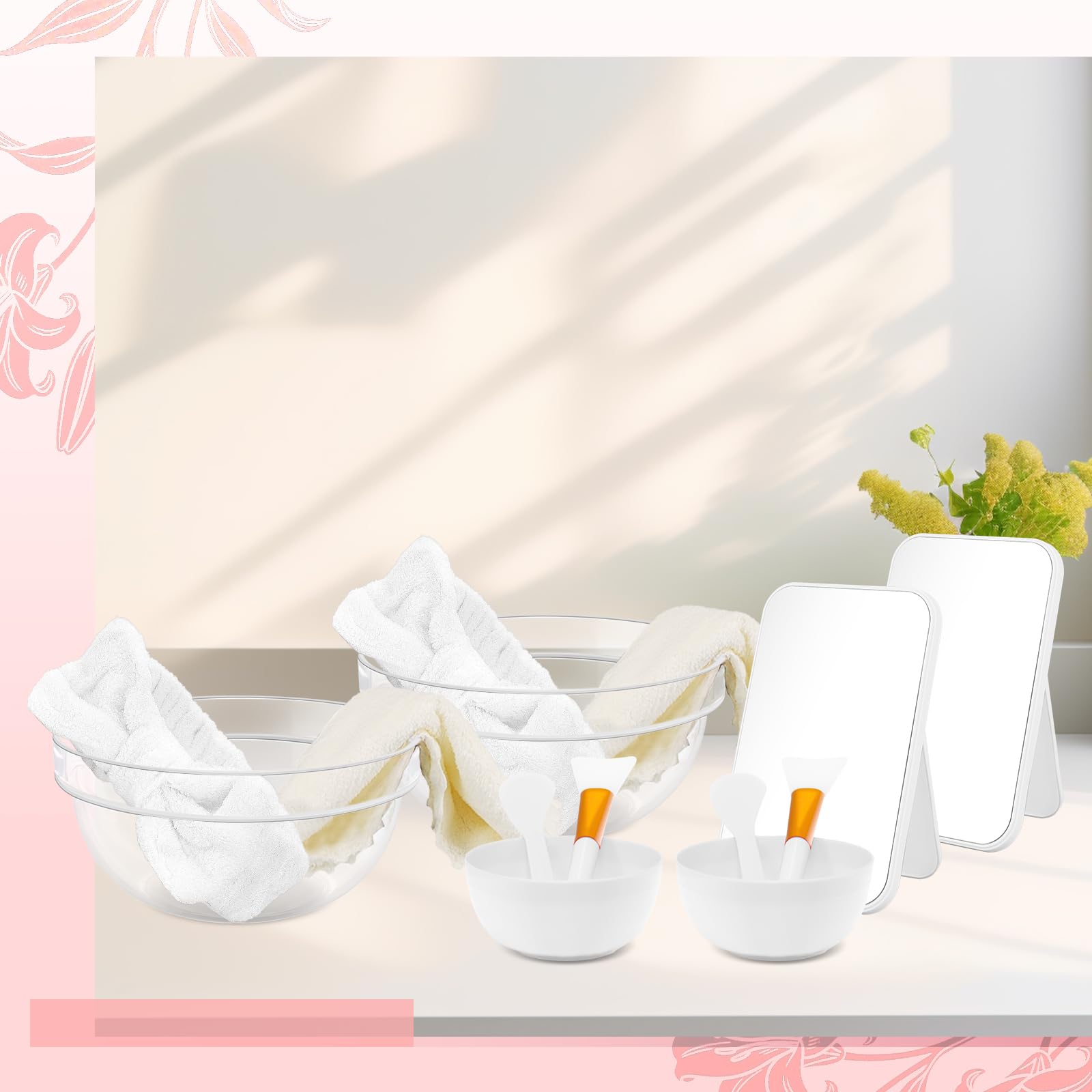 Set di 42 accessori per feste termali per ragazze, 6 set di bomboniere per pigiama party, include ciotole trasparenti, specchi, fasce per capelli, ciotole per maschere per il viso, spazzole in