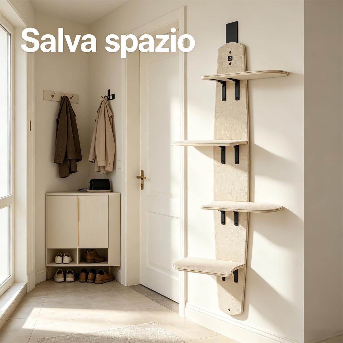 Tiragraffi A Torre per Porta A 4 Livelli, Mensole Da Parete per Gatti, Mensola per Gatti Da Appendere Alla Porta Versatili, Montate In Legno per Famiglie, Negozi Di Animali E Gatti (1PC)