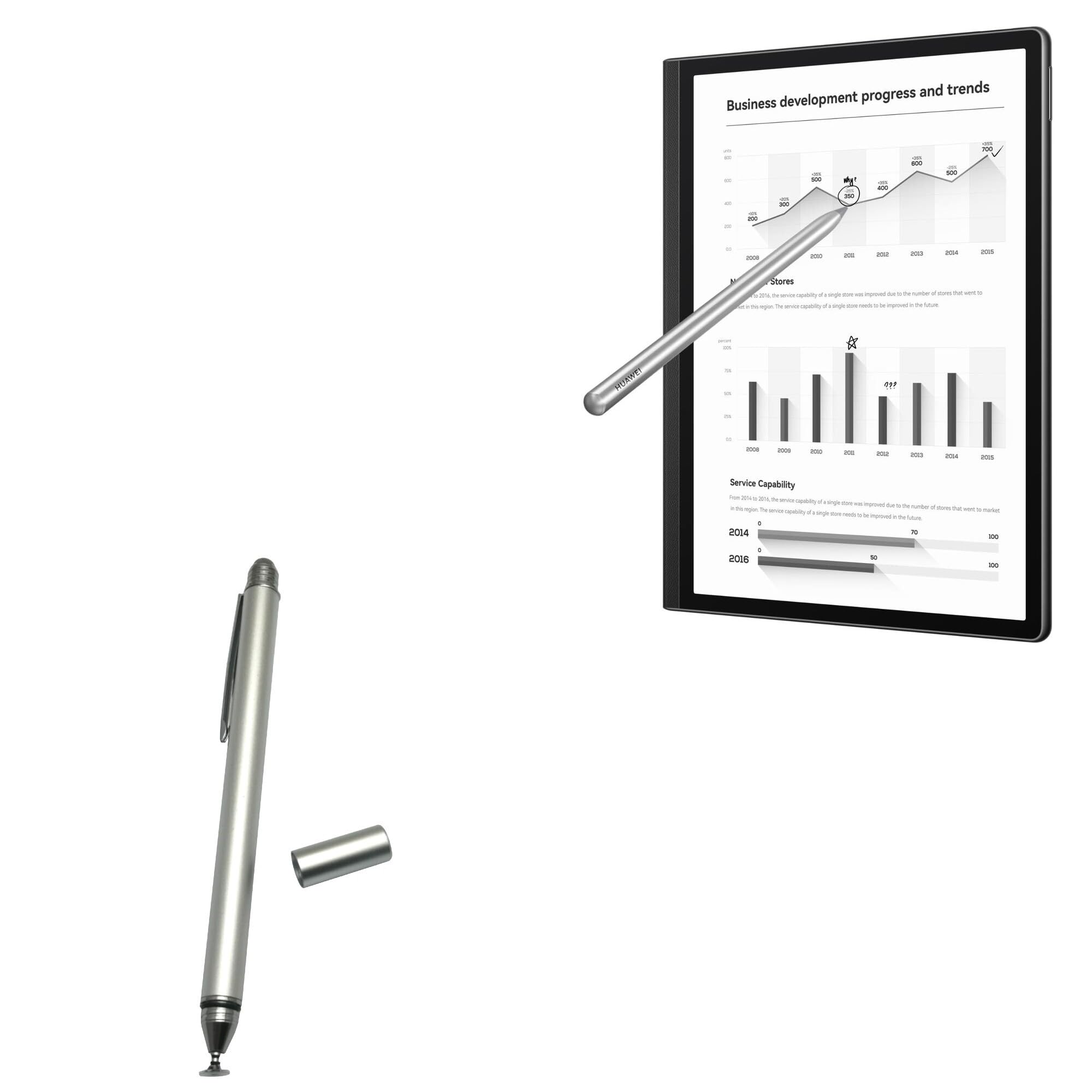 BoxWave Stylus Pen Compatible with Huawei MatePad Paper (10.3 in) - DualTip Capacitive Stylus, Fiber Tip Disc Tip Capacitive Stylus Pen for Huawei MatePad Paper (10.3 in) - Metallic Silver