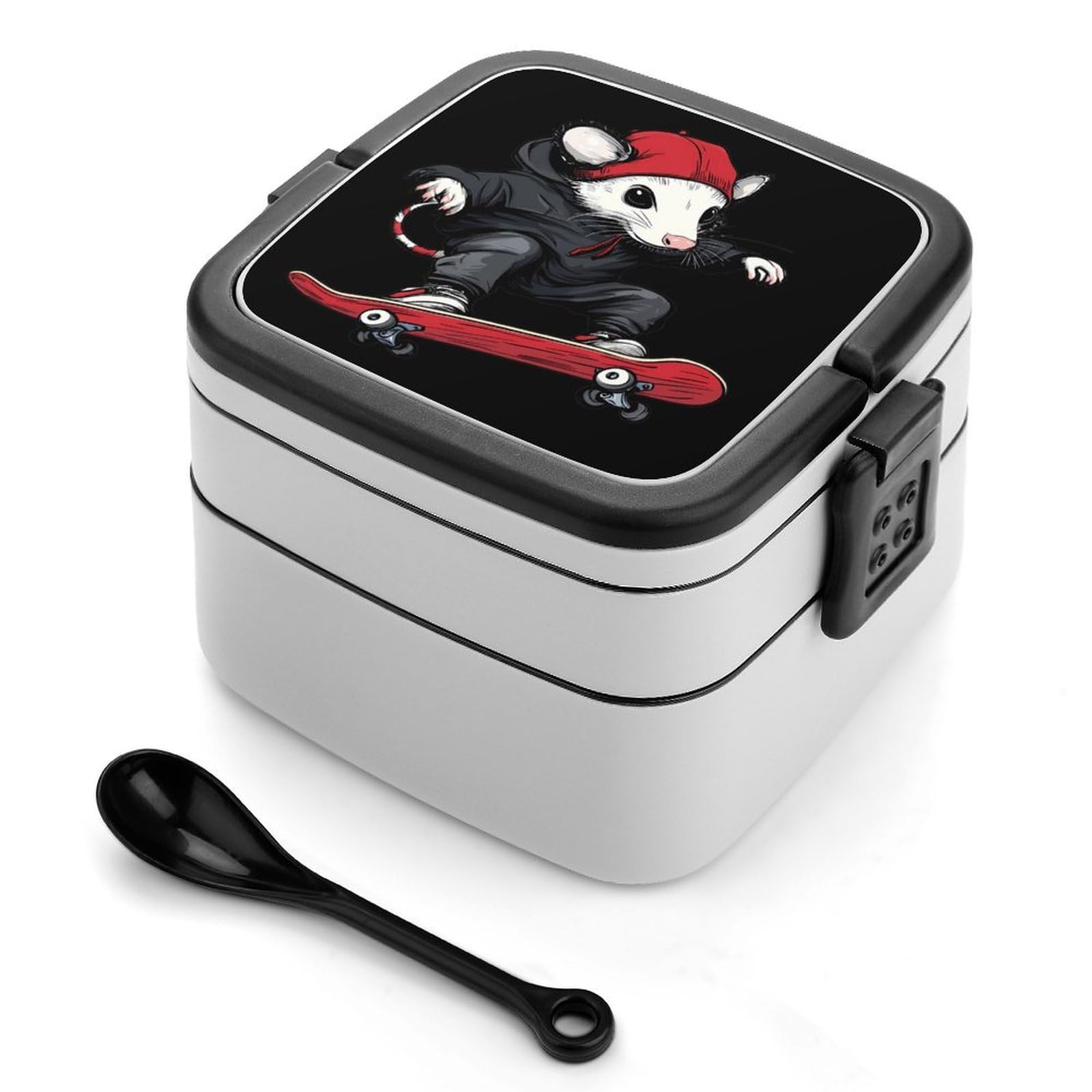 CGSBNGHA Opossum Skateboard Possum Skater Bento Lunch Box 2 Layer Lunchbox Food Container for Adults Office